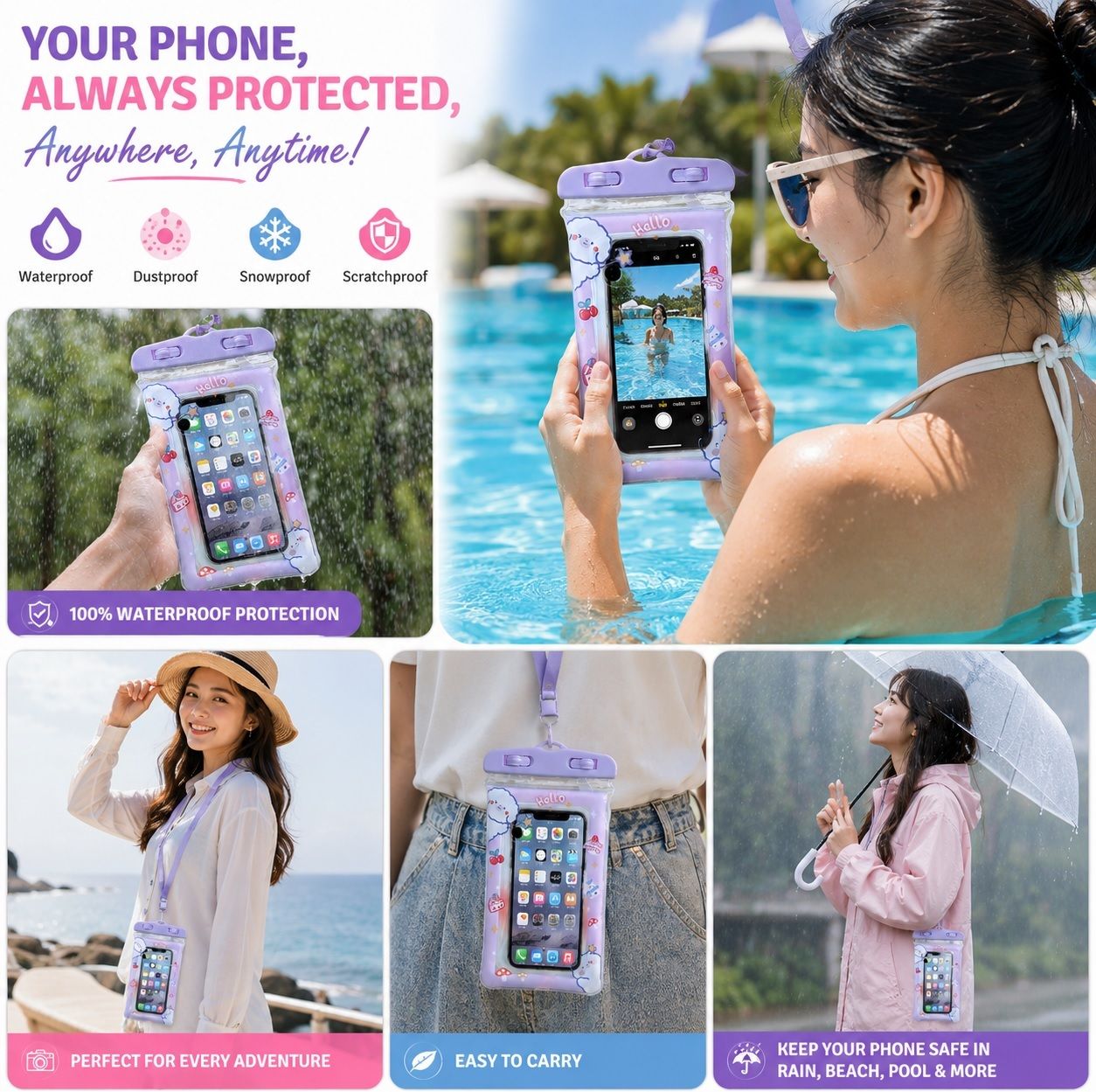 Divaura Plastic Press Stud Headphone Pouch For Mobile Waterproof Cover & Dust Protective Cover Bag & Mobile Rain Pouch-image-6