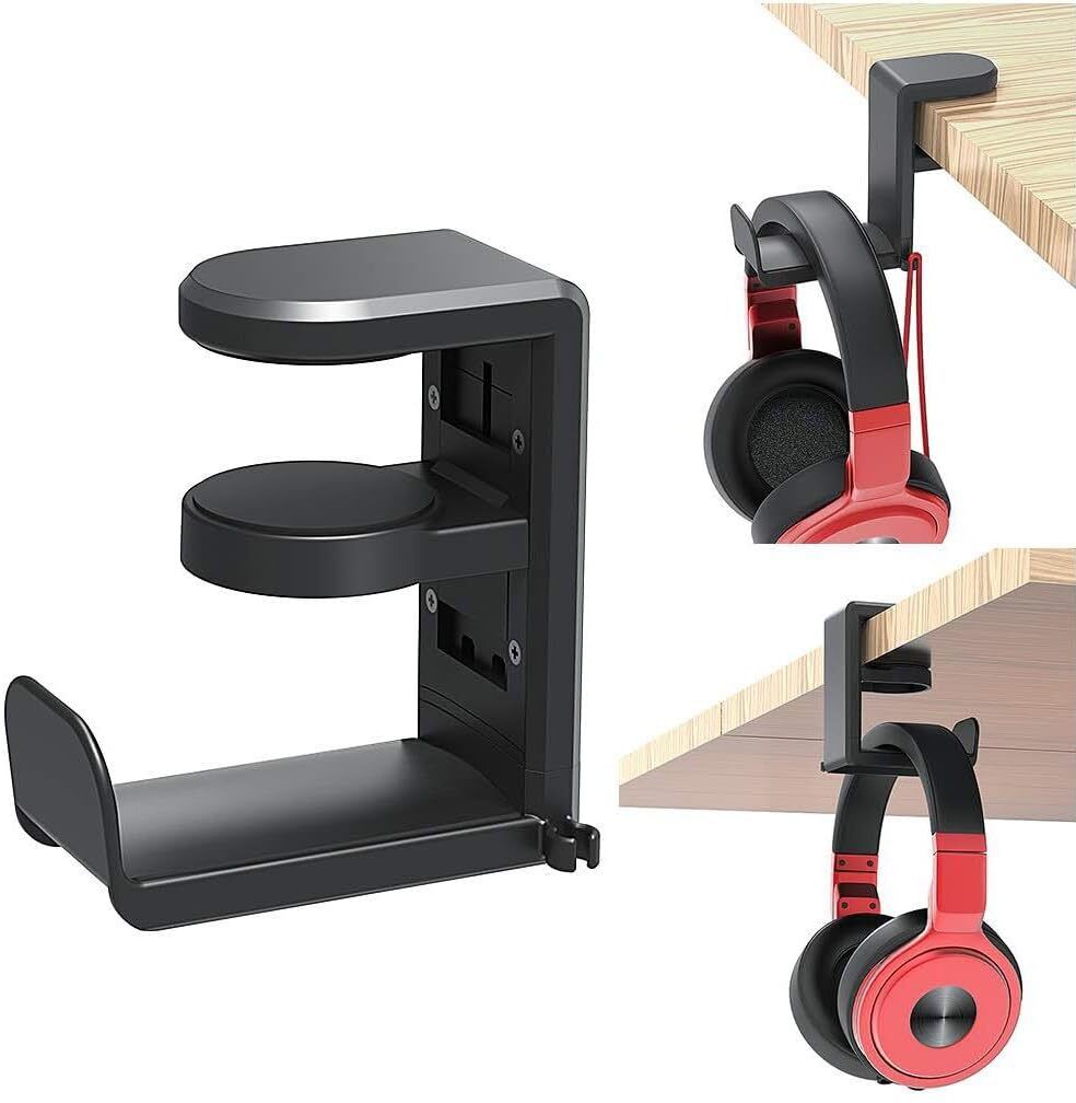 HASTHIP Underdesk Rotatable Headphone Holder with Cable Slot and Adjustable Clip Headphone Stand-image-30