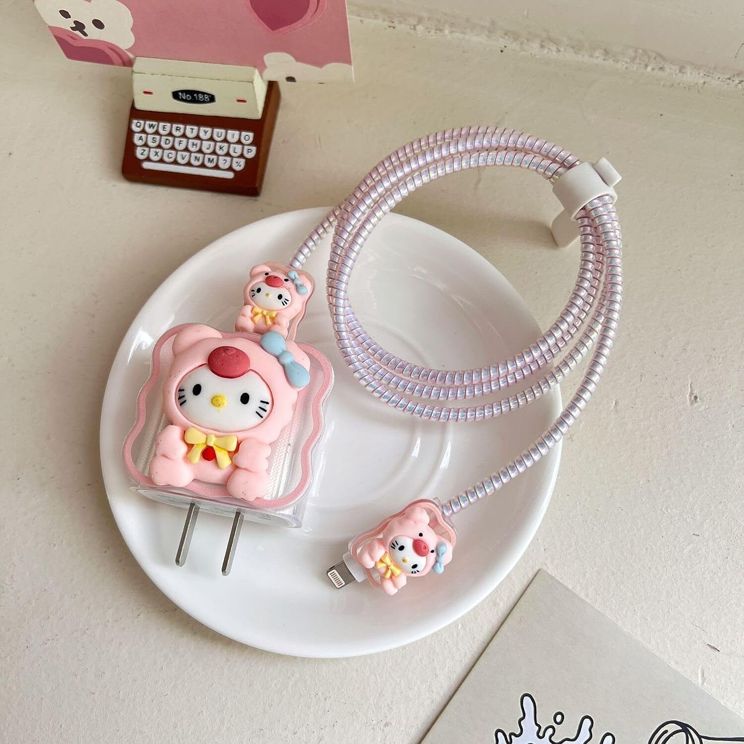 Micvir Charger Cover for iPhone 18W-20W Charger, 3D Cartoon Design Cute Cat, Spiral Cable Protector-picture-35
