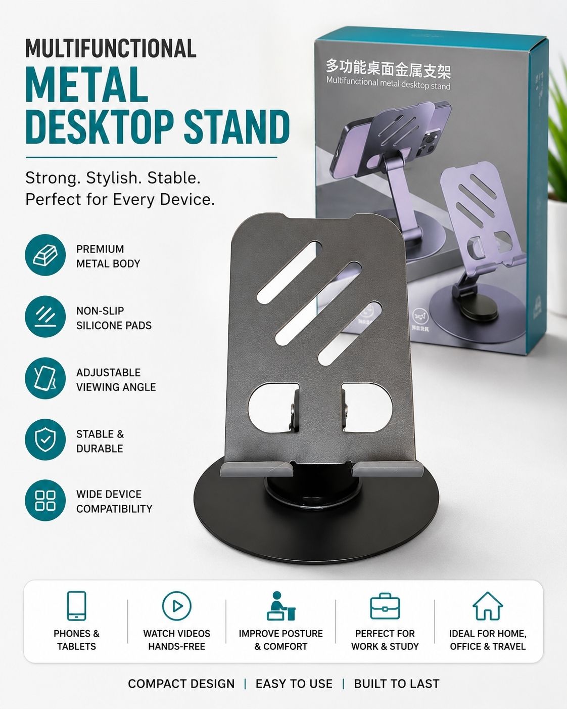 Kaalvix 360° Rotating Metal Tablet Stand Adjustable Foldable Holder for iPad Tablet Na Headphone Stand-picture-11