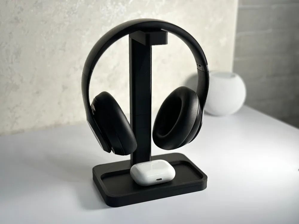Bhootia Headphone stand - headset holder with tray, Black Matte, 10 Inch Tall Headphone Stand