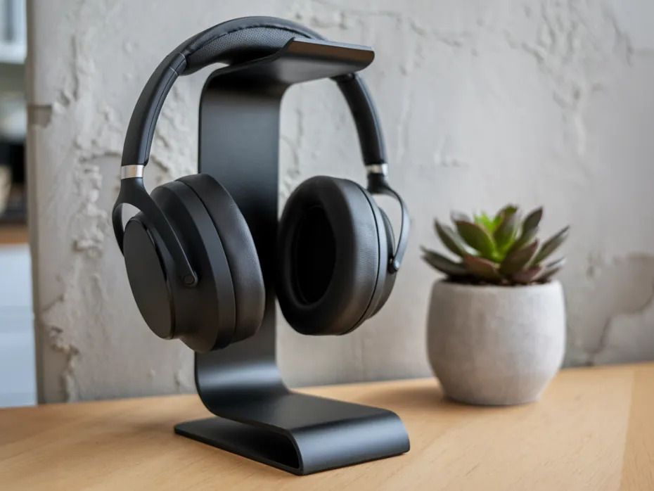 Bhootia Modern Headphone Stand, Matte Black, 10 Inch Tall Headphone Stand