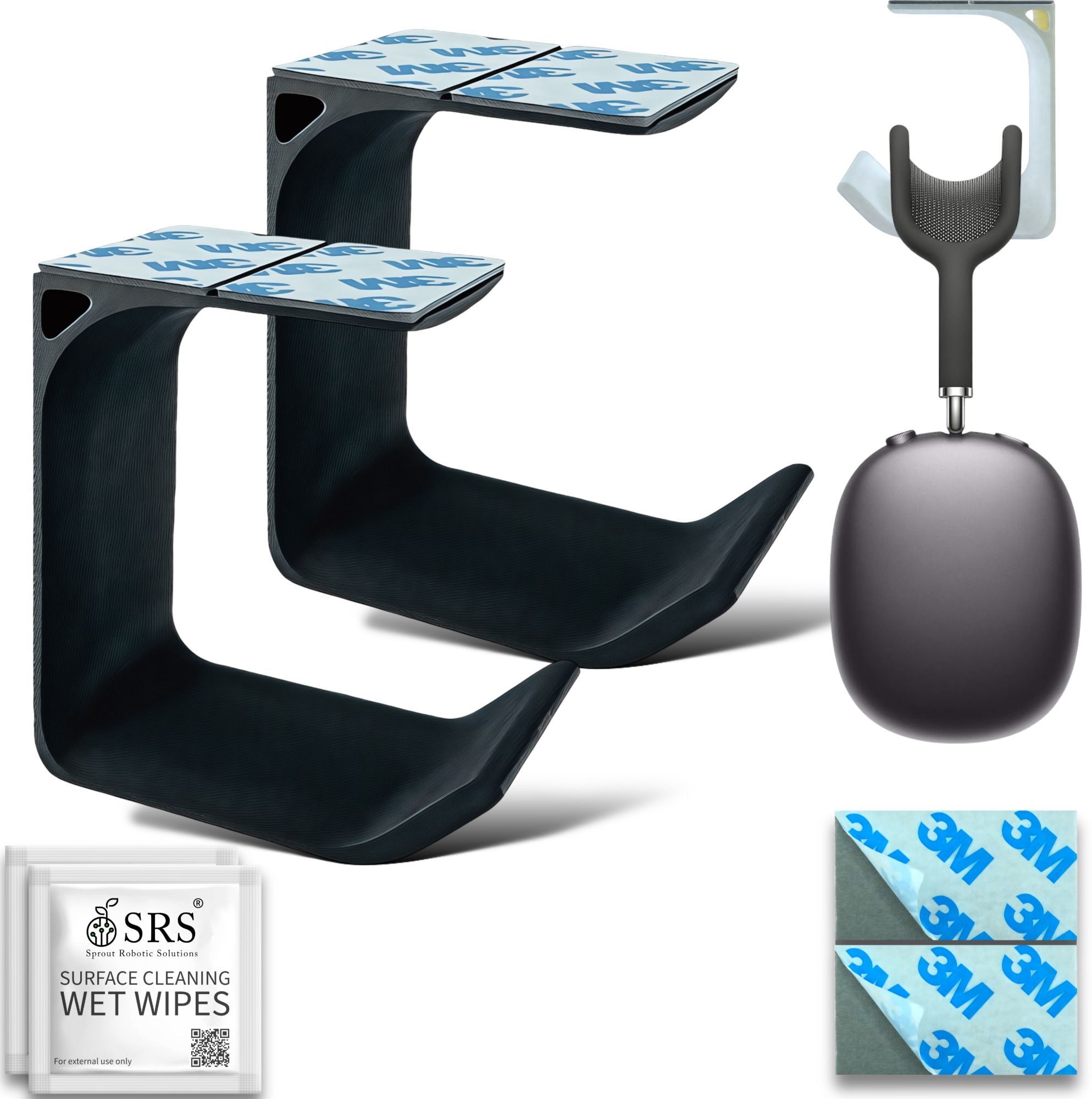 SRS Under Desk Headset Hook Stick- ON Adhesive Headphone Stand