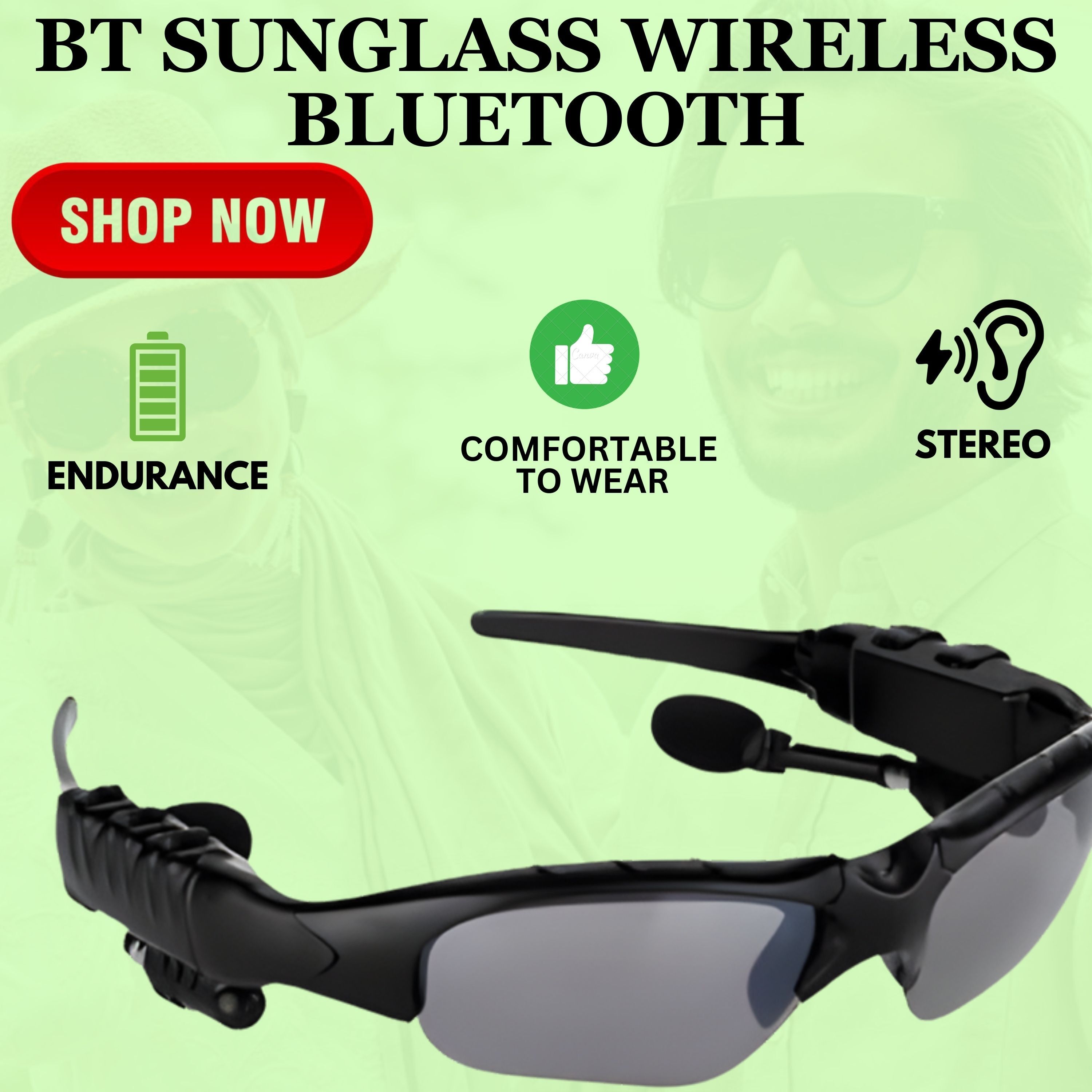 YAROH Bluetooth headset supported sunglass with mic for continuous dynamic MusicB161