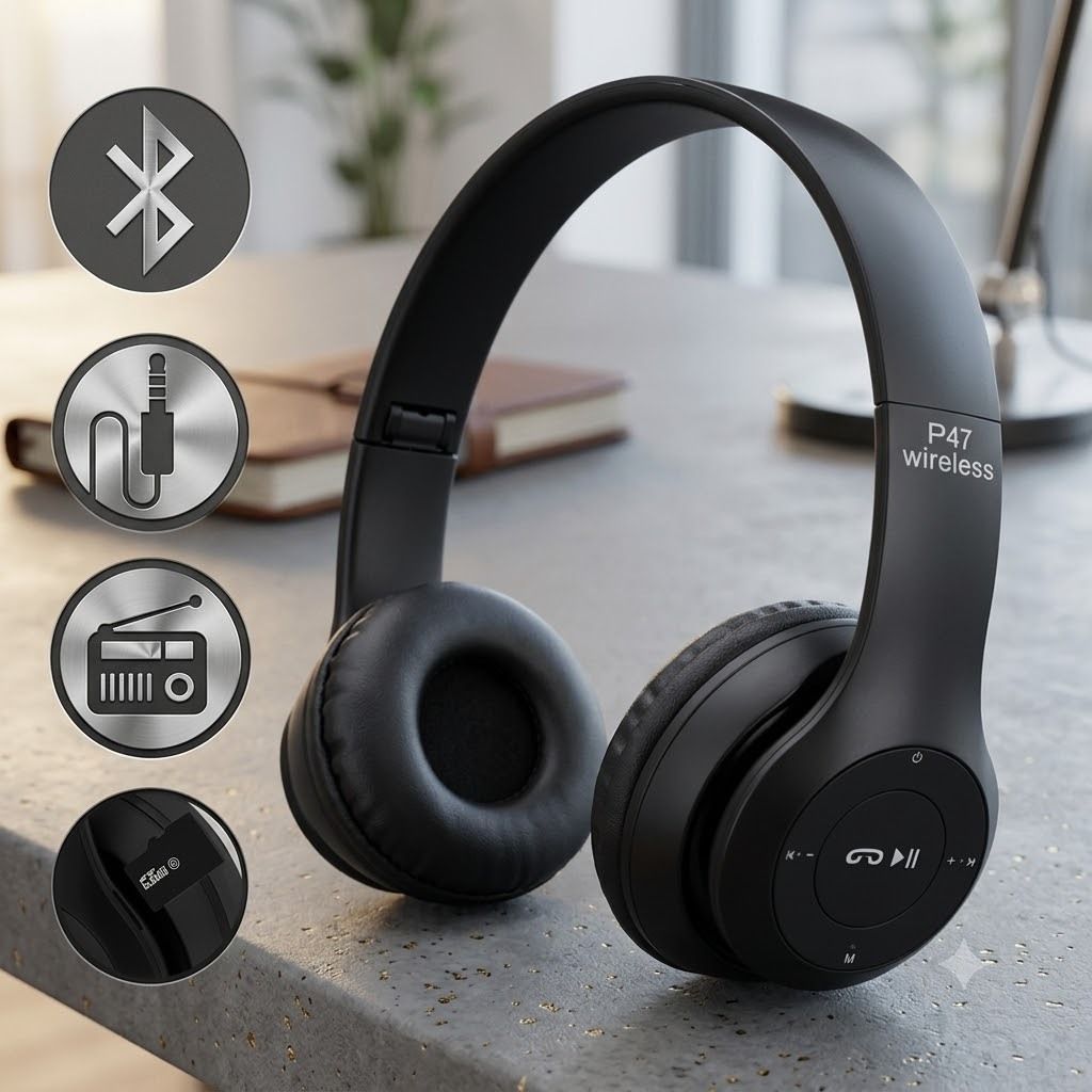 Branded Rock Beat Headphone Up to 12 Hours Playback, Wired Mode, V5.0 Supported Bluetooth Gaming Headset-image-4