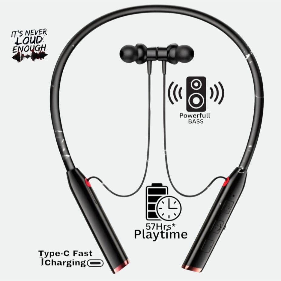 Romeo Bluetooth Neckband 57Hrs Playtime, Latest Model, Heavy Bass, Call_PWX Bluetooth & Wired Headset-image-0