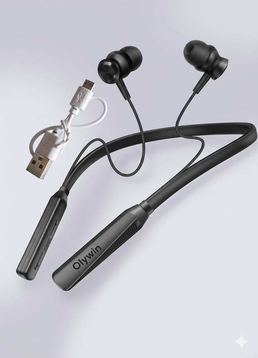 Wireless Neckband Earphones with Deep Bass and Long Battery Life Bluetooth Headset-image-1
