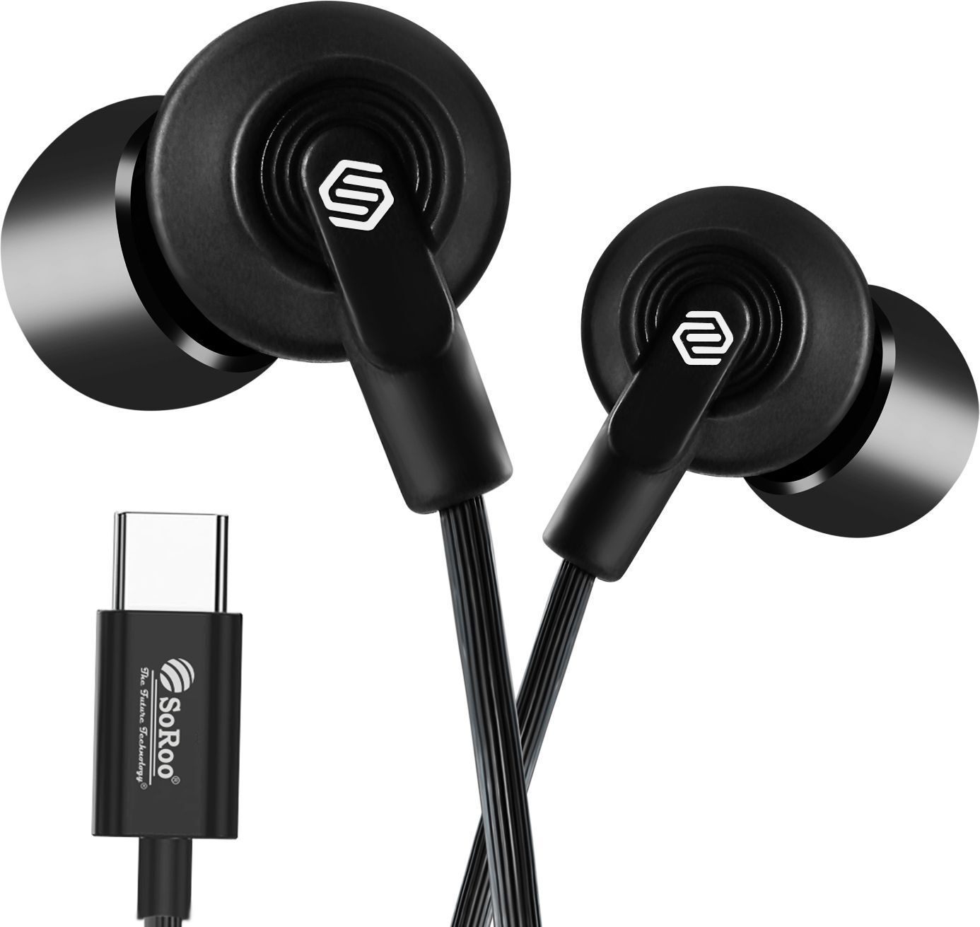 Type-C Wired Earphones with HD Sound, In-Line Mic & Tangle-Free Magnetic Earbud Wired Headset
