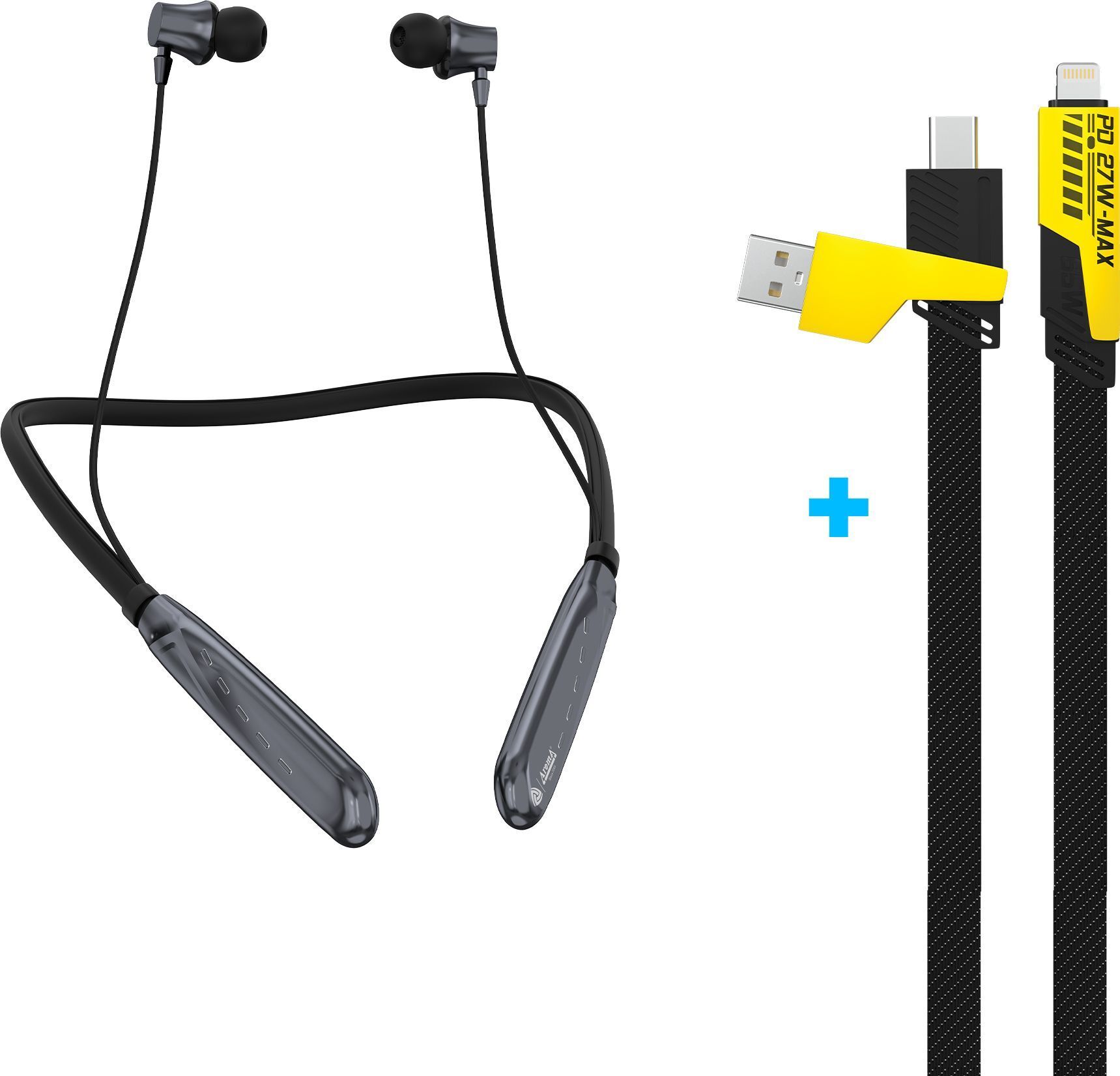 C17-NB119 Titanium Pro Upto 100H,ENC Neckband+UC720,4in1 65W Fast Charging Cable Bluetooth Headset-image-34