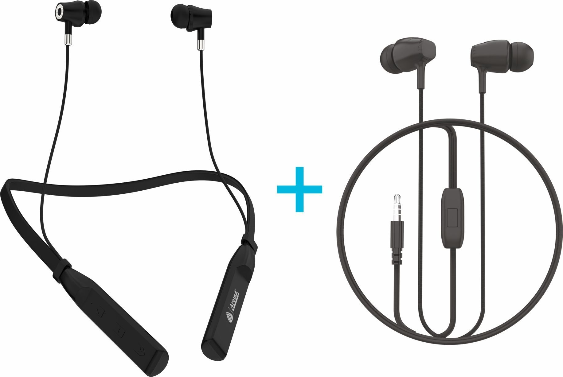 aroma Combo 39 - NB119B Badshand 60H* Neckband + HF510 3.5mm Wired Earphone With Mic Bluetooth Headset-picture-21