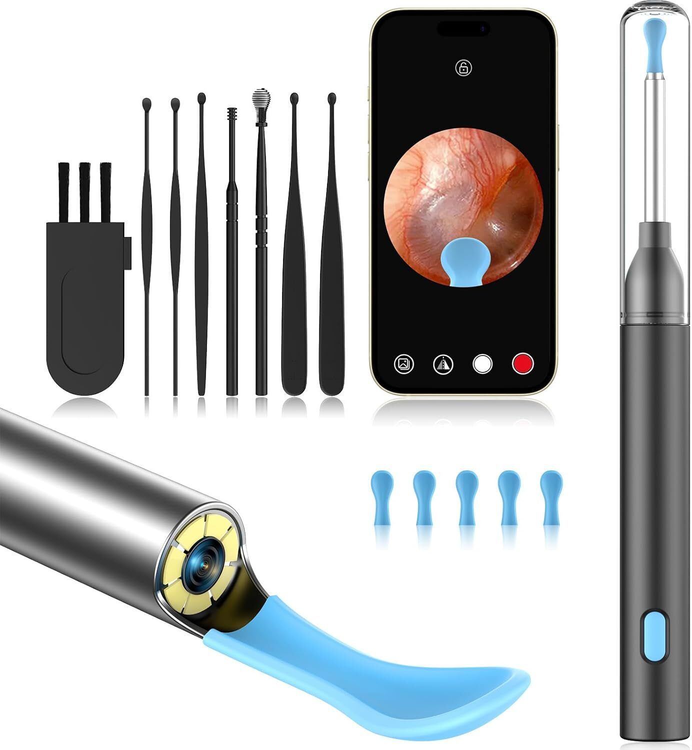 Ear Wax Removal Tool Kit with HD Camera Wifi Connection Reusable Endoscope Tool-image-6