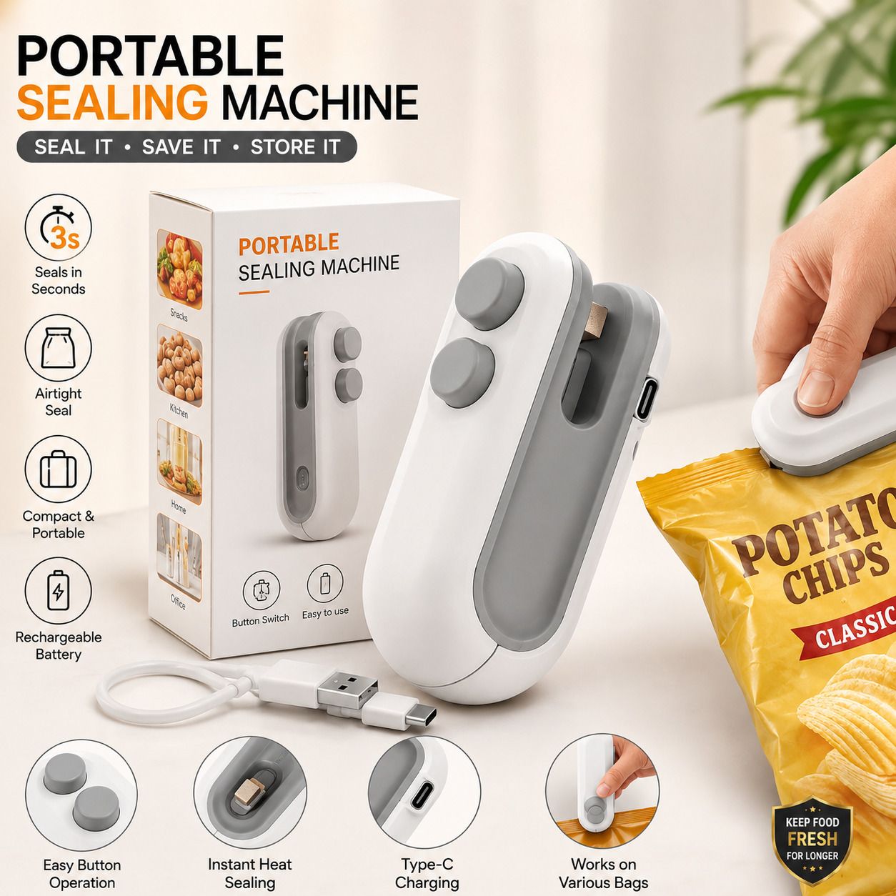 Mini Bag Sealer Machine USB Rechargeable Hand Held Heat Sealer-image-14