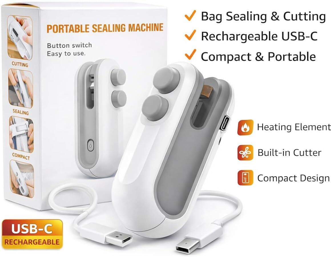Portable Mini Sealing Machine With Type-c Handheld 2-in-1 Heat Sealer and Cutter Hand Held Heat Sealer-image-24