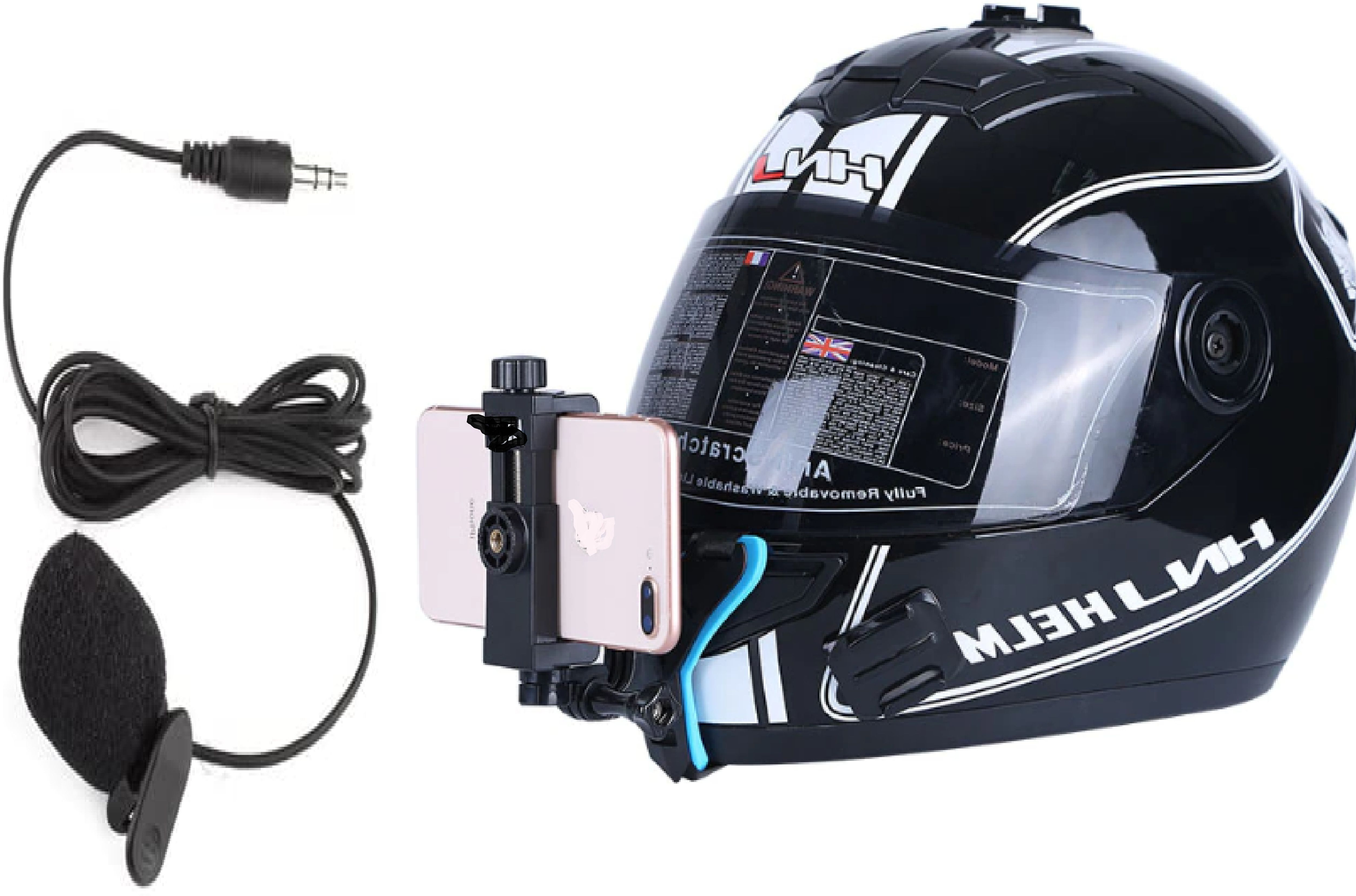 MotoVlogging Full Face with Chin+Mobile Holder+Mic(Combo) Helmet Mount
