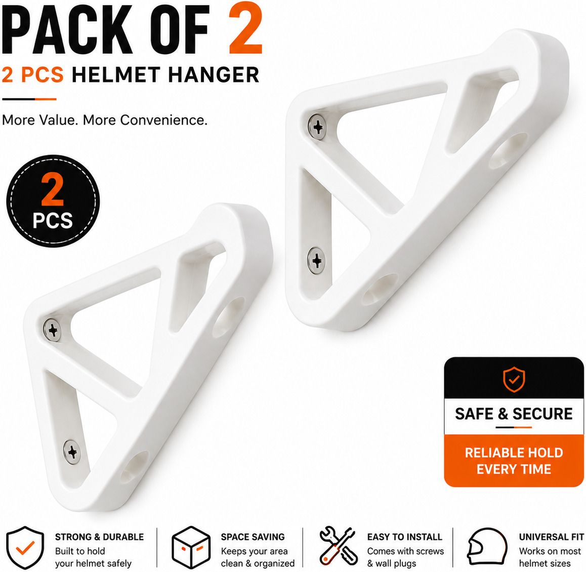 Wall Mounted Helmet Hanger | Premium Plastic Helmet HolderPack of 2 | White Helmet Mount-image-5