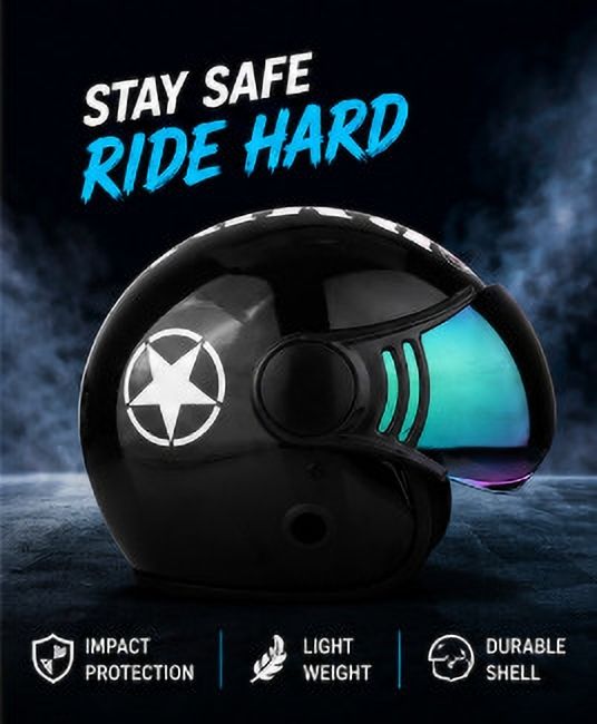 Unisex Open Face Riding Helmet | Rainbow Visor | ISI Certified | Matte Finish Motorbike Helmet-image-35