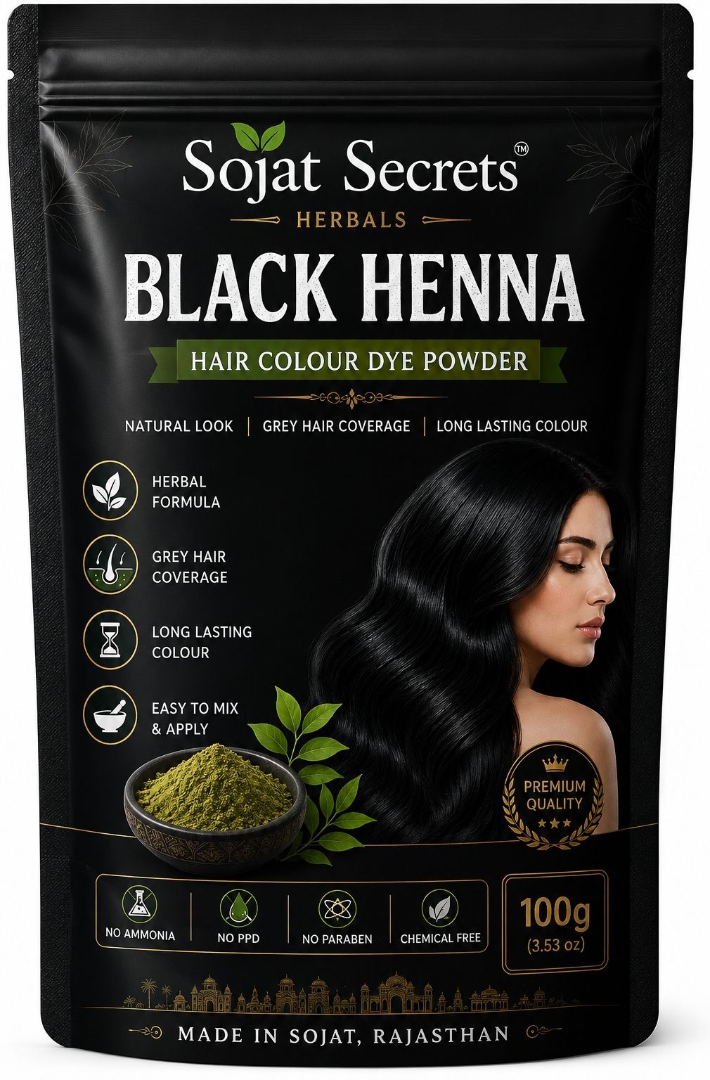 sojat secrets herbals Natural black henna powder 100gm| black henna colour dye for hair-picture-12