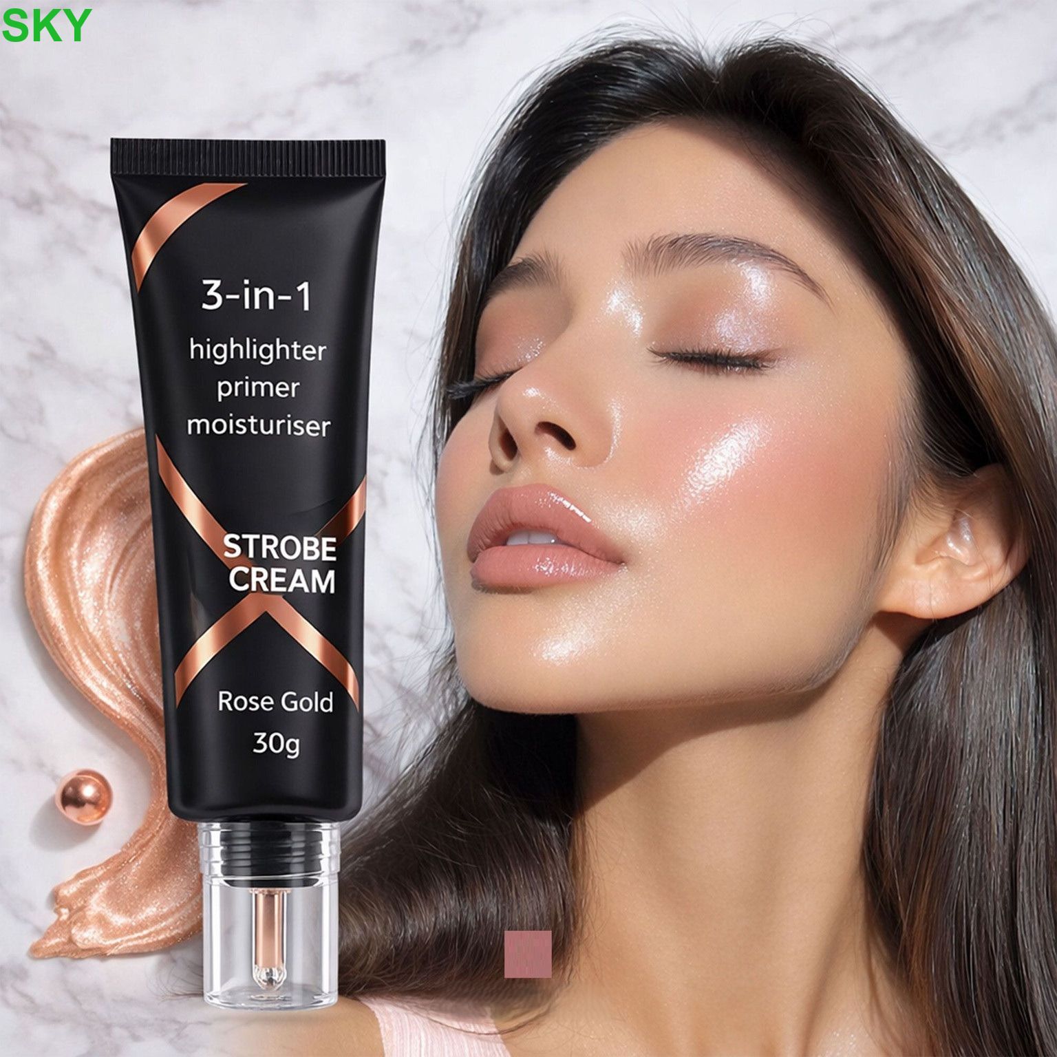 skynure NEW Strobe Cream 3-in-1 Rose Gold Smooth Finish Primer Highlighter-picture-24
