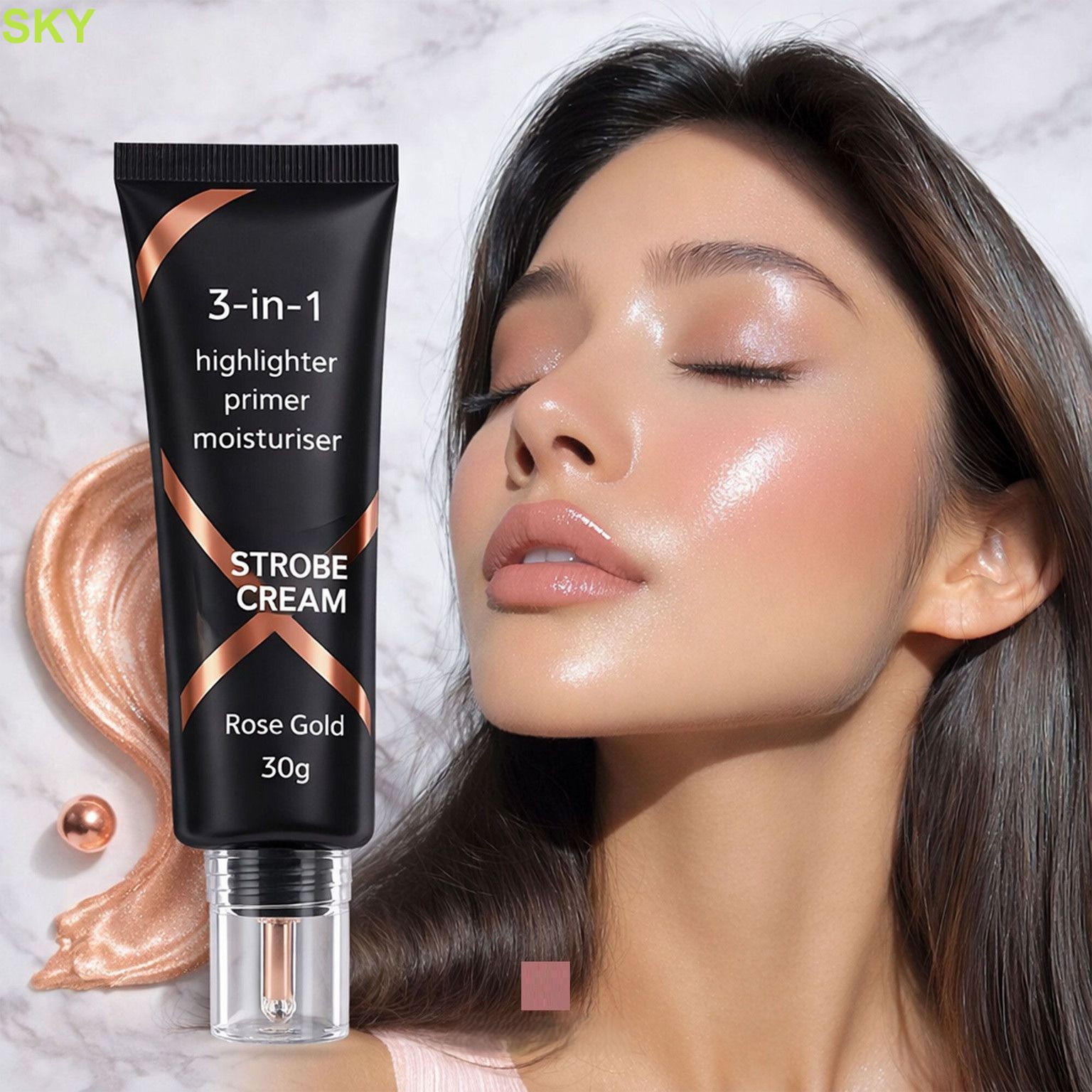skynure NEW Strobe Cream Rose Gold Face Highlighter Primer Highlighter-picture-22