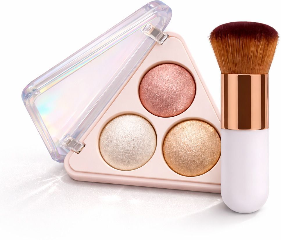 huda.bb 3-Shade Highlighter Palette with brush | Shimmer & Glow Makeup Kit Highlighter-picture-28