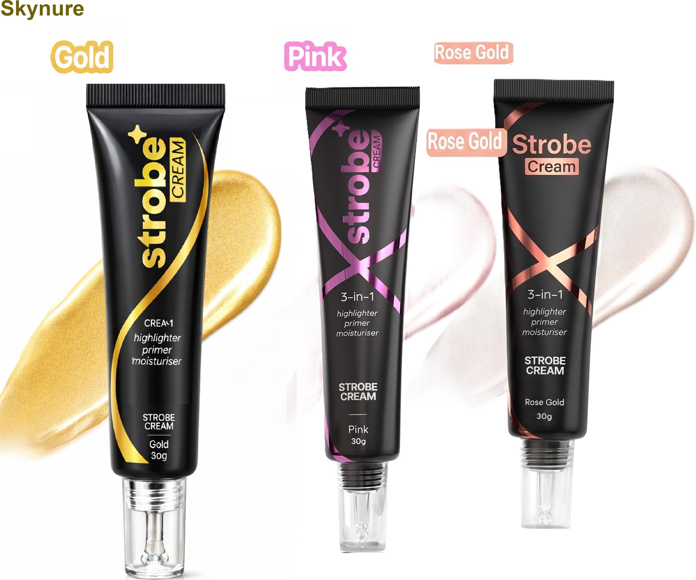 skynure Strobe Cream 30gm Rosegold Pink Gold Shine Boost Highlighter-picture-20