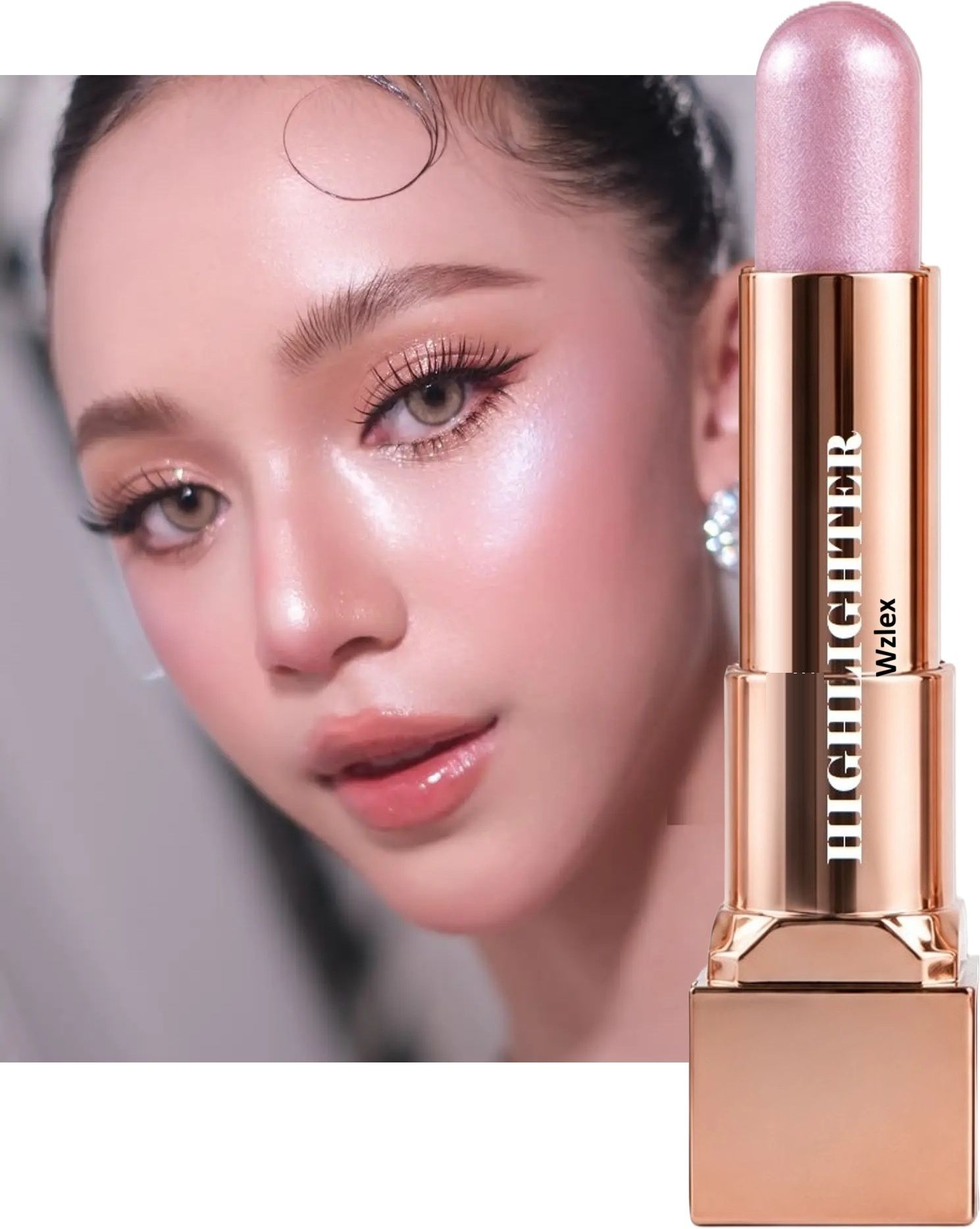 wzlex Korean Glow Pink Highlighter Stick for Face Highlighter-picture-17