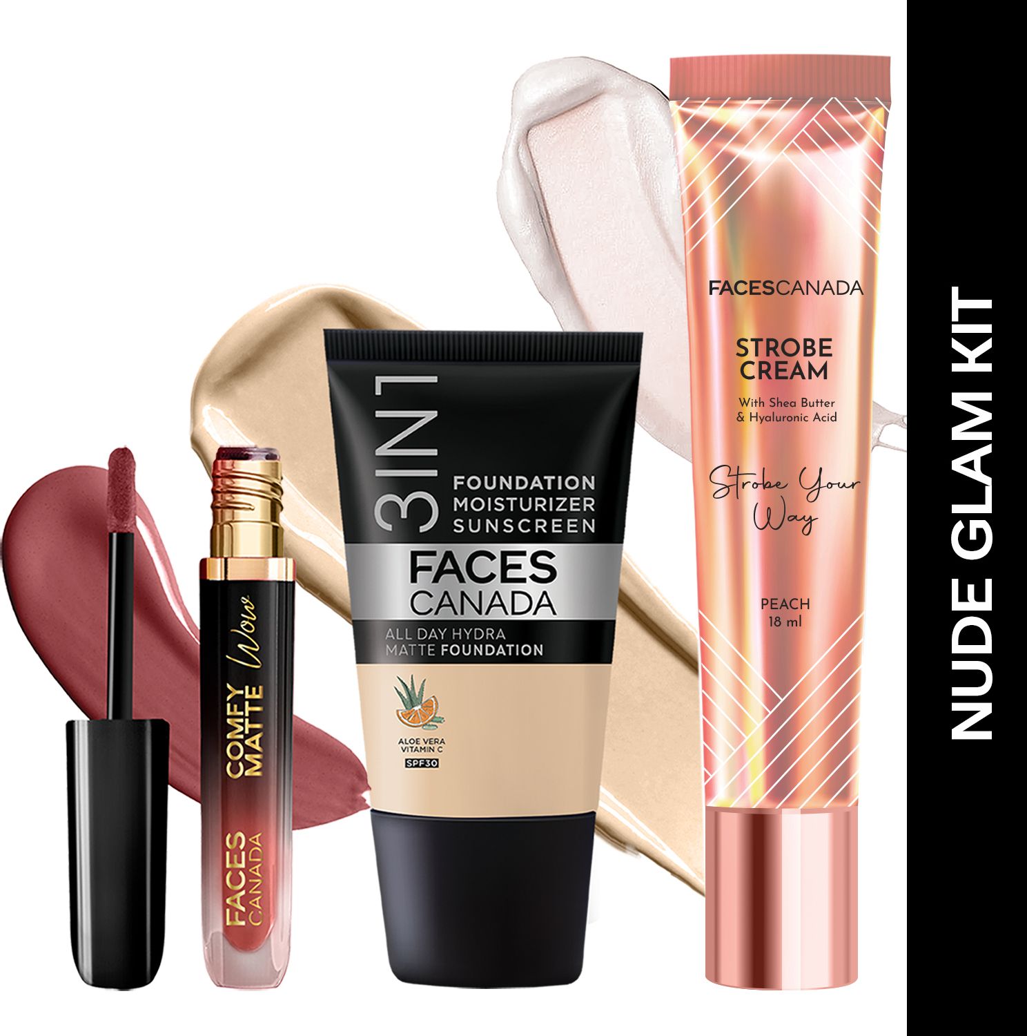 Nude Glam Kit: Foundation 18ml+ Comfy Matte Wow Lipstick 3.8ml+Strobe Cream 18ml Highlighter-image-37