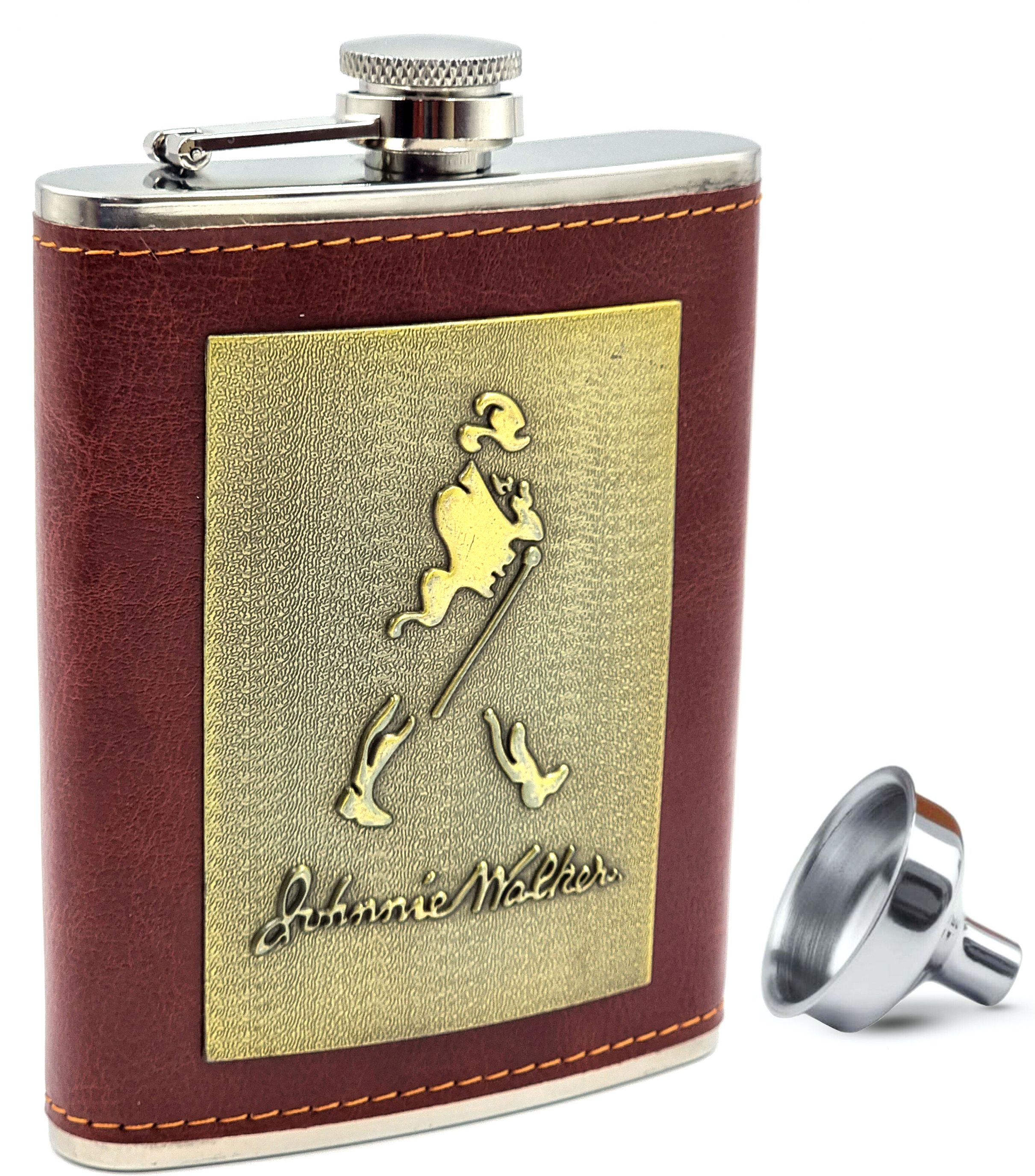 Johnnie Walker Hip Flask (8oz) Genuine Leather Wrapped with Funnel Stainless Steel Hip Flask-image-17