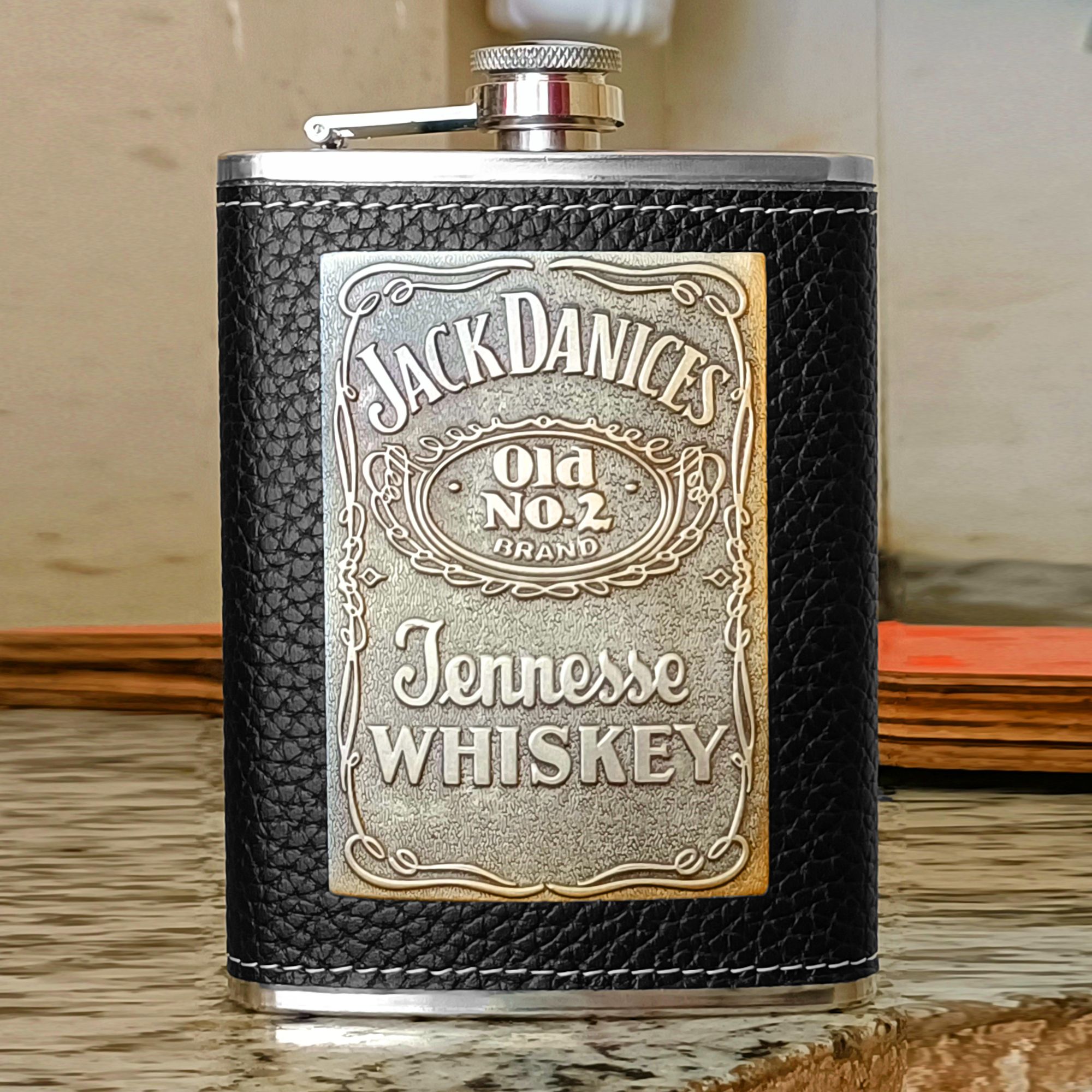 variouseye Black Jack Daniels Hip Flask Wrapped Whiskey Alcoholic Drink 8oz Stainless Steel Hip Flask-picture-15