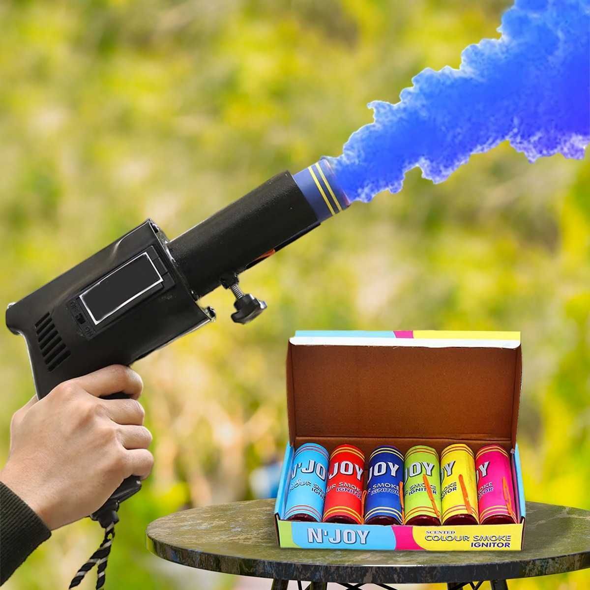 Colour Pyros Pack of 6 Pcs & 1 Metal Pyro Gun Holi Color Powder Pack of 6