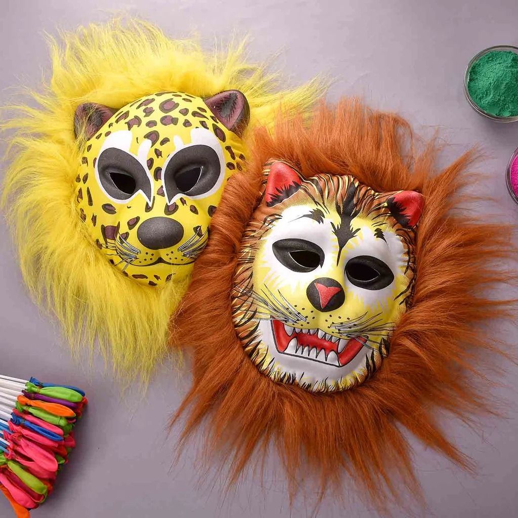 Different Shape Animals Face Mask for Kids Adults For Festive Holi Color Powder Pack of 2