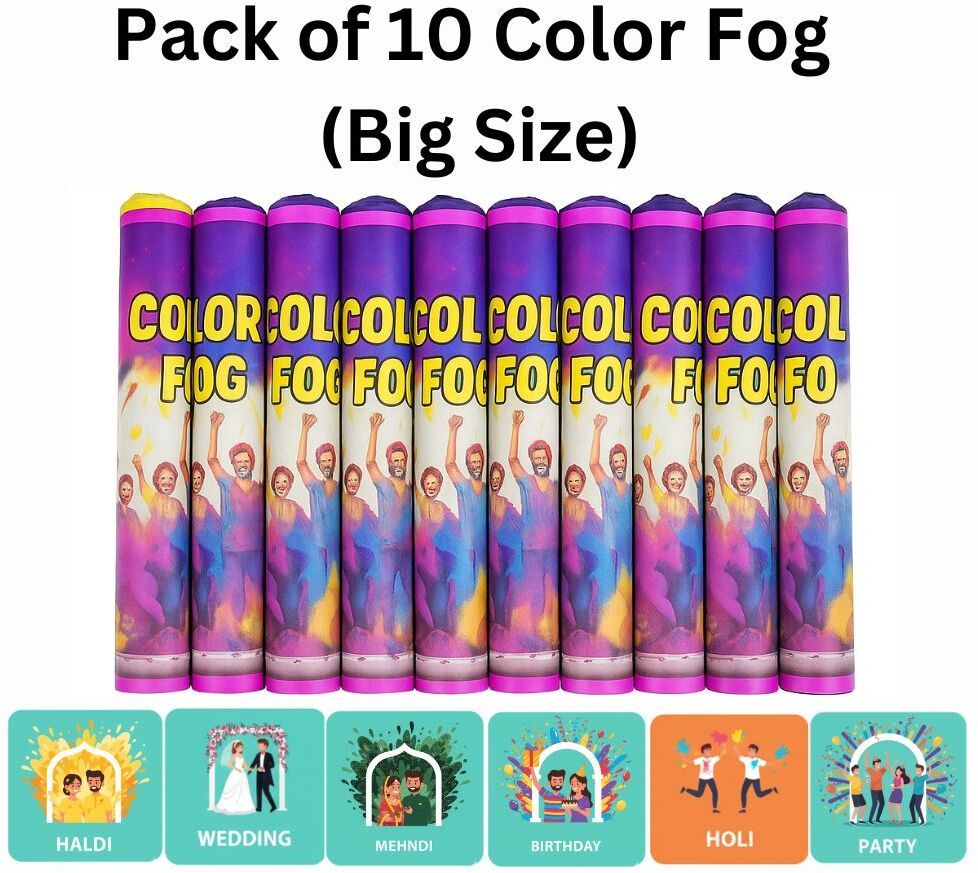 Pack of 10 Big Color Fog Fountains | Perfect for Haldi, Holi & Party Decor Holi Color Powder Pack of 10