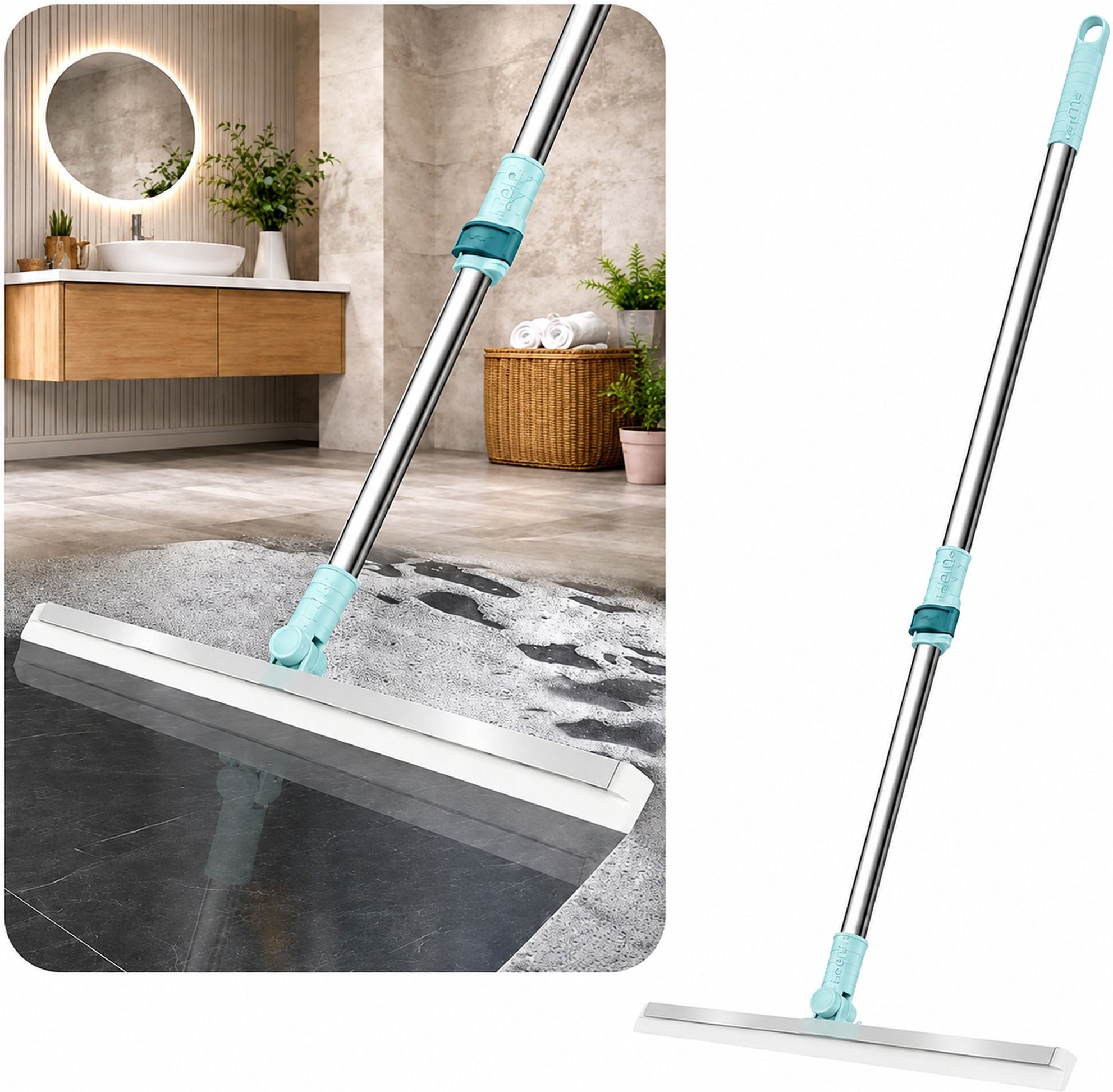 turne Floor Squeegee Cleaning Wiper with Long Handle for Bathroom & Kitchen Silicone Wet and Dry Brush-picture-10