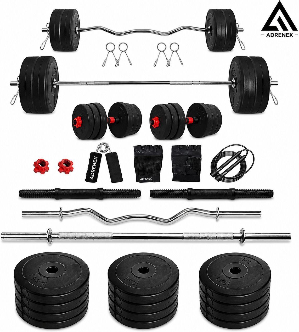 adrenex 60 kg PVC weight with 3ft Curl Rod, 5ft Straight Rod, Dumbbell Rods & Accessories Home Gym Combo-picture-45