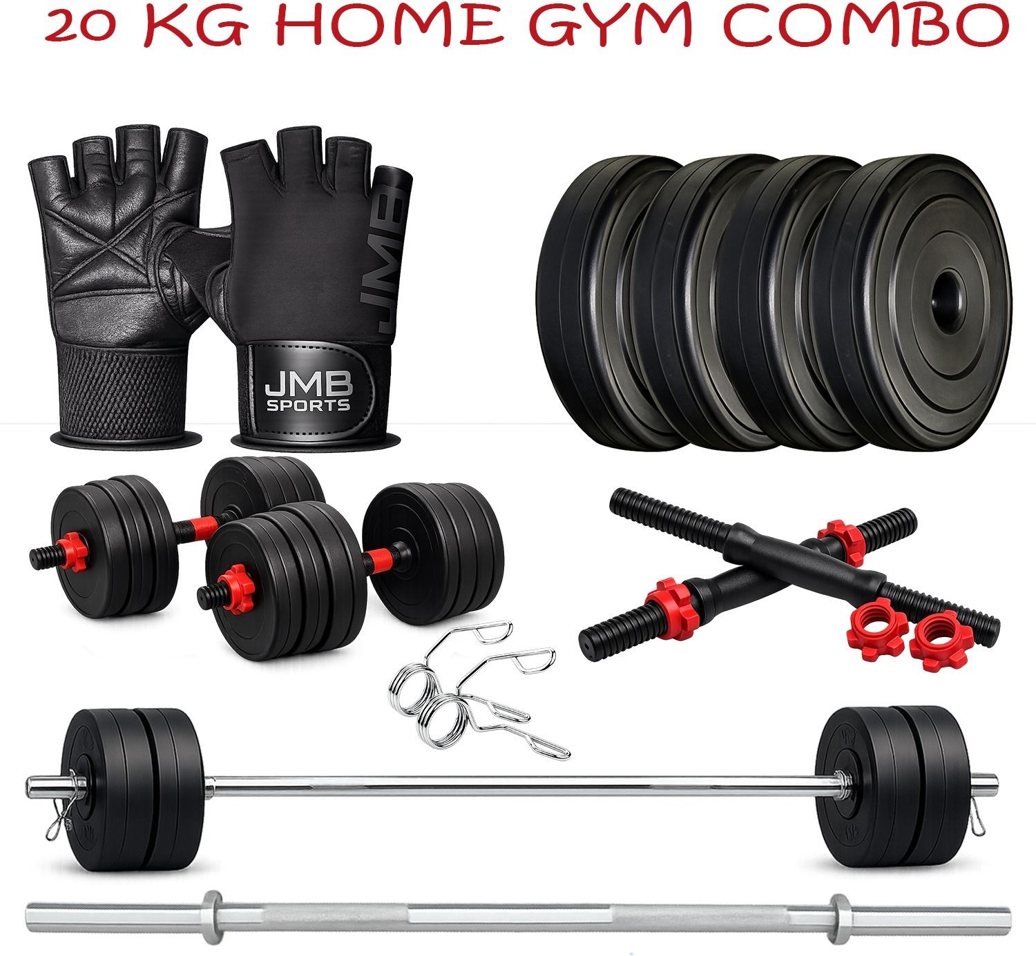 20 kg 20KG PVC Home Gym Set with 3ft Straight Rod, Dumbbell Rod & Gloves Home Gym Combo