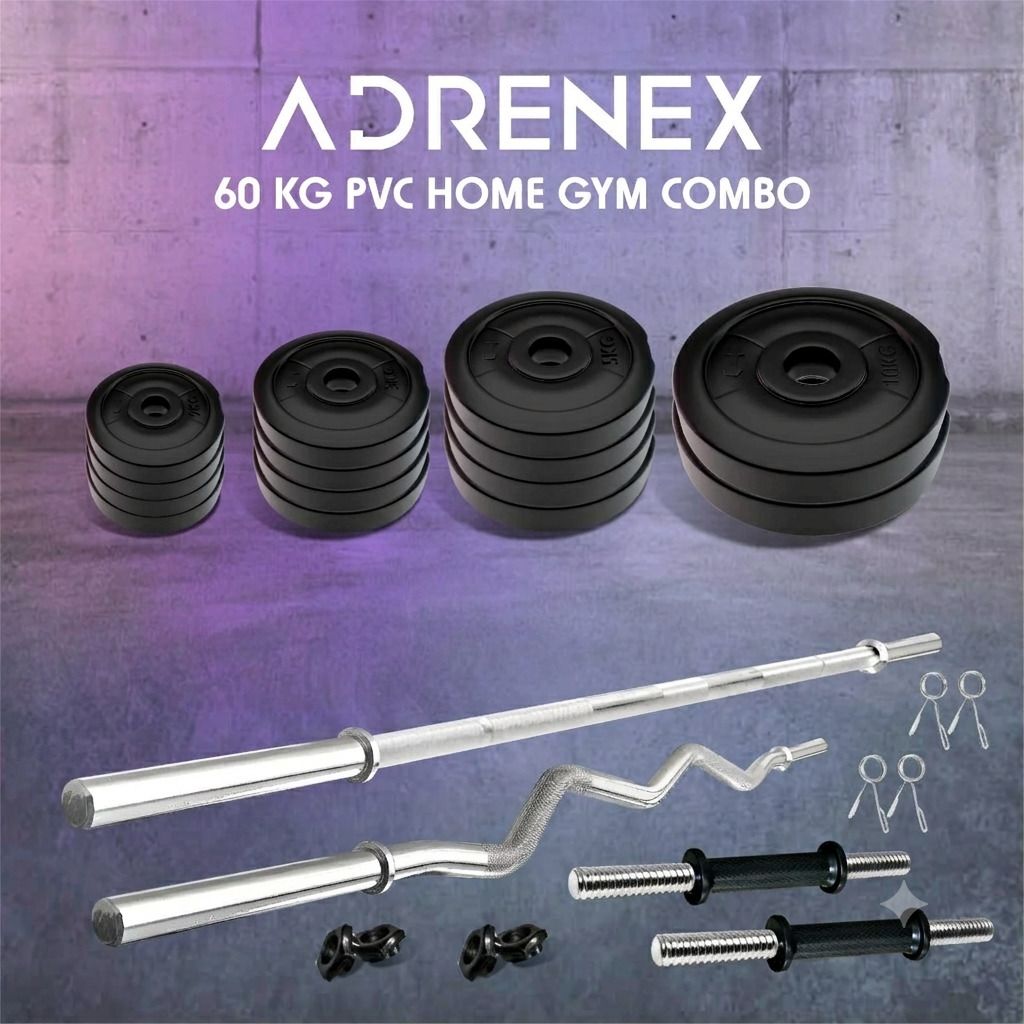 adrenex 60 kg with Straight , Curl , Dumbbell Rod Home Gym Combo-picture-37