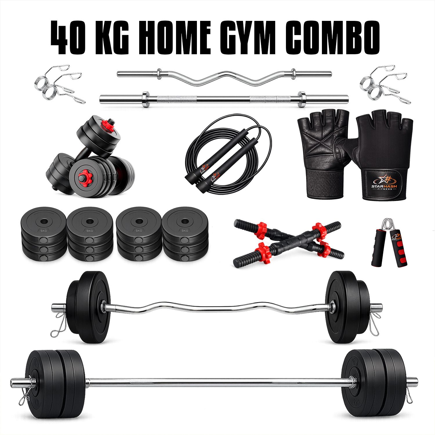 40 kg 3ft Straight+3ft Curl rod,Dumbbell rods,pvc plates(5kg*6/2.5kg*4)+Accessories Home Gym Combo-image-12