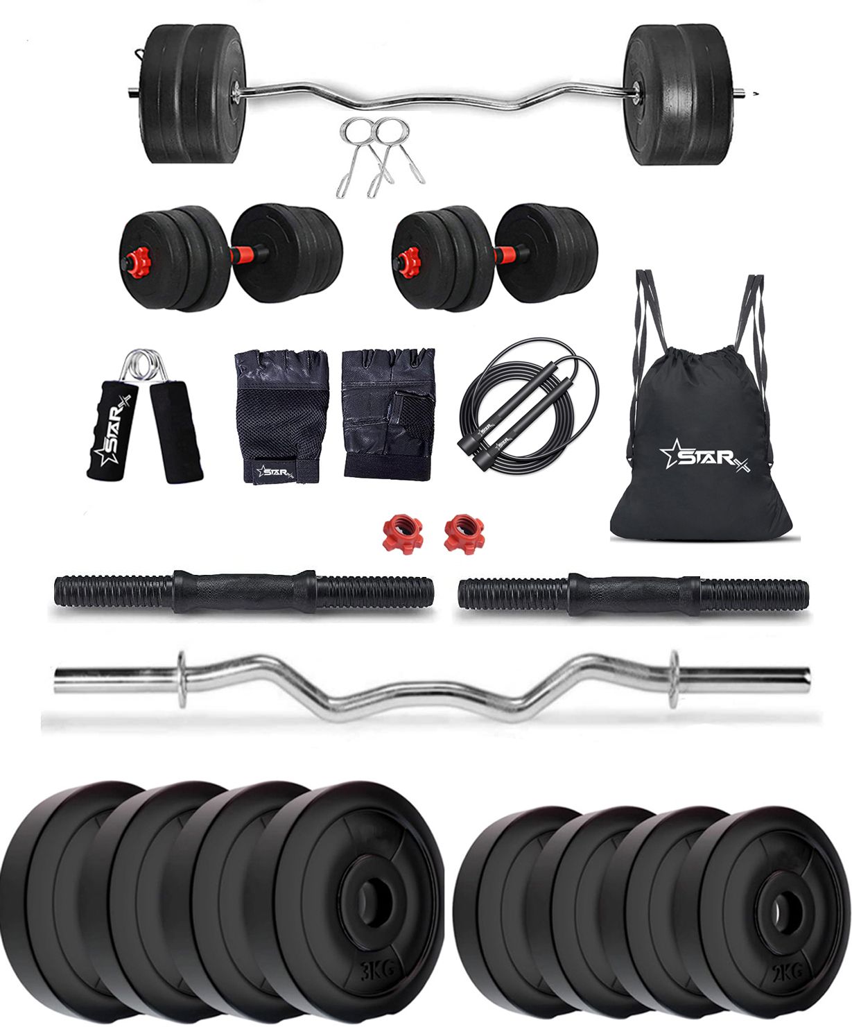 20 kg PVC weight with 3ft Curl Rod and Accessories Home Gym Combo