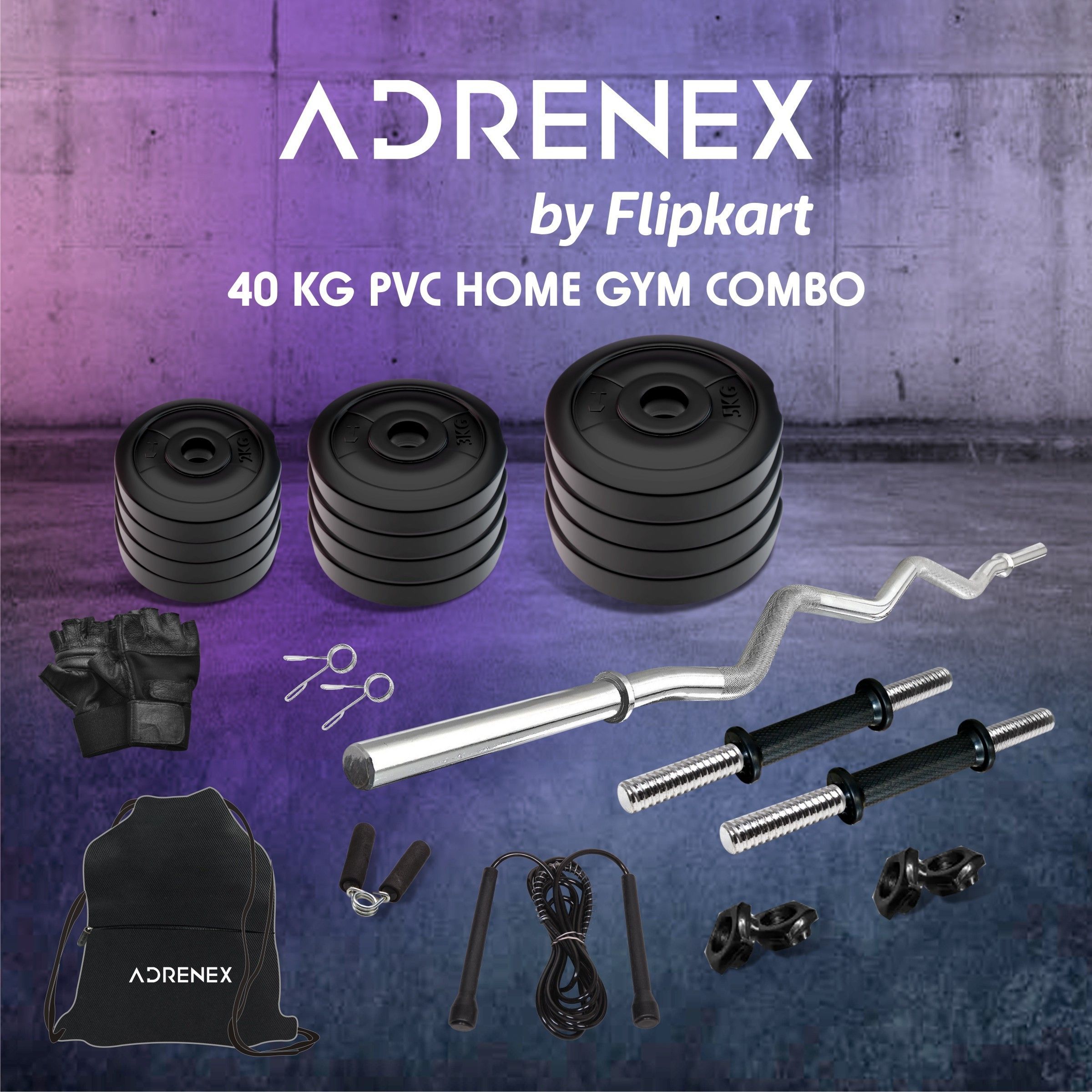 40 kg 40 kg PVC with One 3 Ft Curl and One Pair Dumbbell Rods with gym Accessories Home Gym Combo