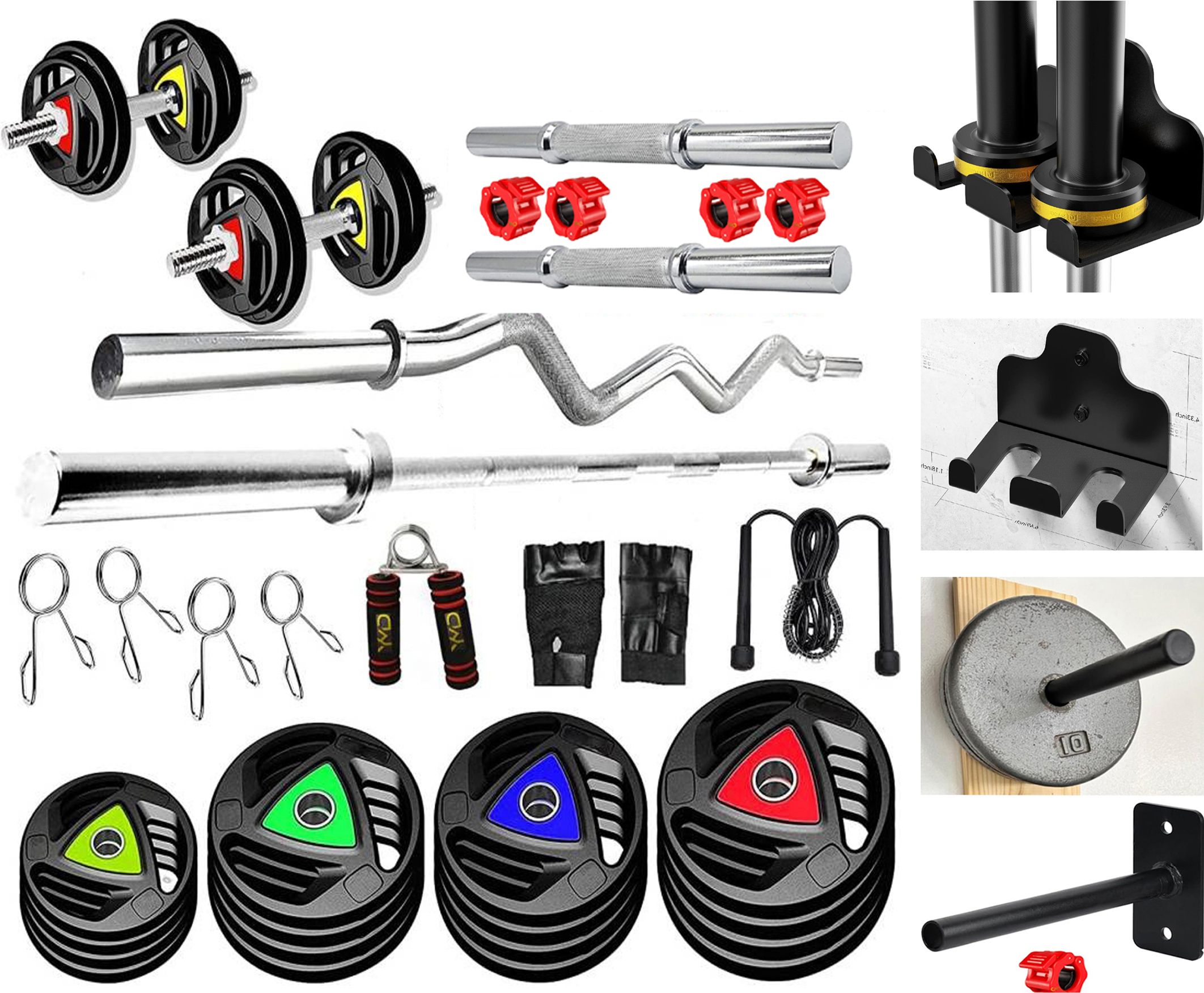 ymd 40 kg Premium Rubber Plates (2.5KGx4 5KGx6) 5FT Curl 6FT Straight 28MM Home Gym Combo-picture-3