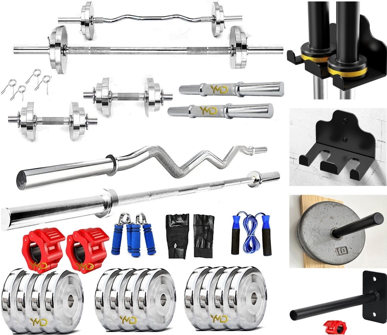 ymd 10 kg Steel Plates 2.5KGX4Pc 3FT Curl 5FT STRT 28mm Rods, Bar and Plate Holder Home Gym Combo-picture-15