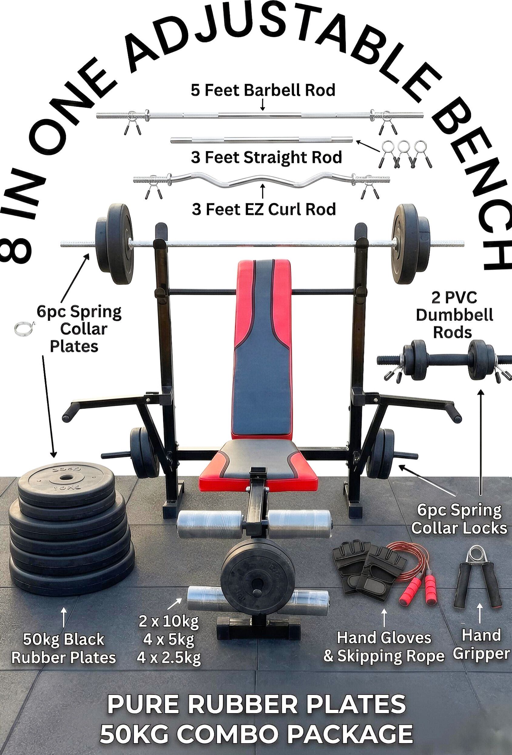 58 kg 8 In One with 50kg Rubber Plates with Home gym Combo Home Gym Combo-image-36