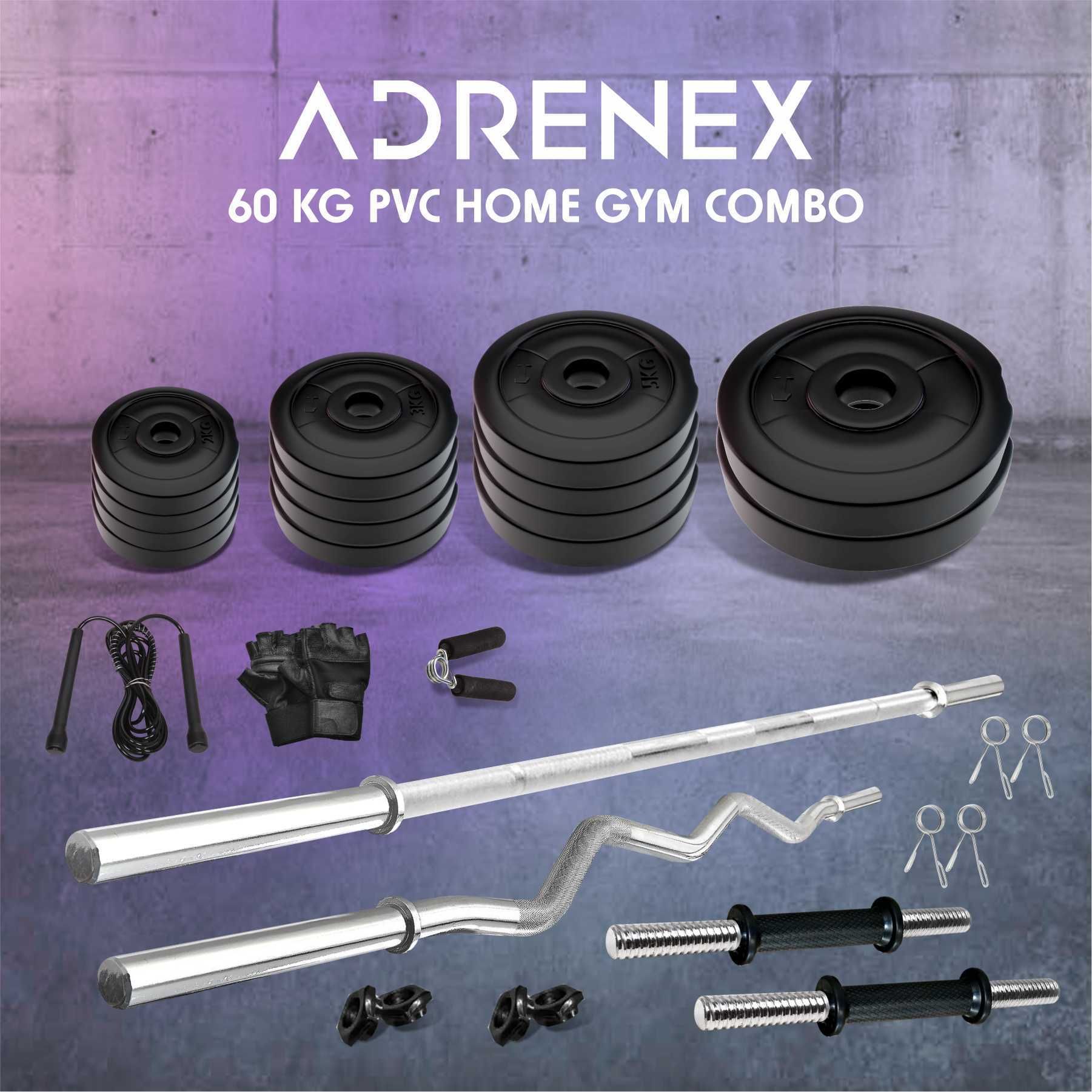 adrenex 60 kg with Straight , Curl , Dumbbell Rods & Gym Accessories Home Gym Combo-picture-27