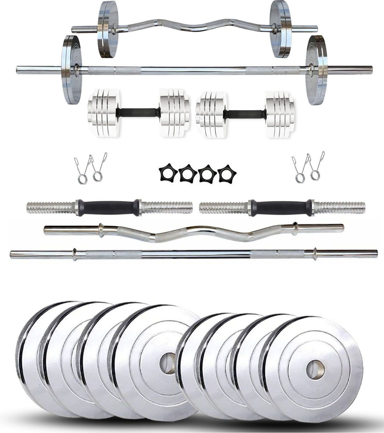 20 kg Steel Gym Plates With 3FT Curl & 5FT Straight of 23mm Home Gym Combo