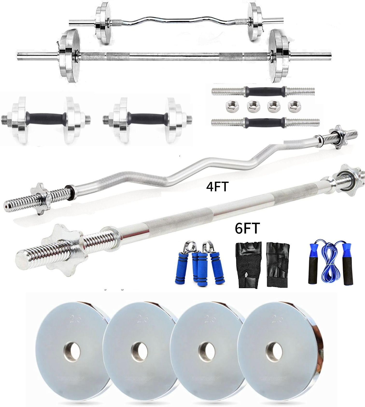 ymd 50 kg Steel Plates (2.5KGX4,5KGX4,10KGX2) 4FT Curl & 6FT Straight 25mm Star Grip Rod Home Gym Combo-picture-0