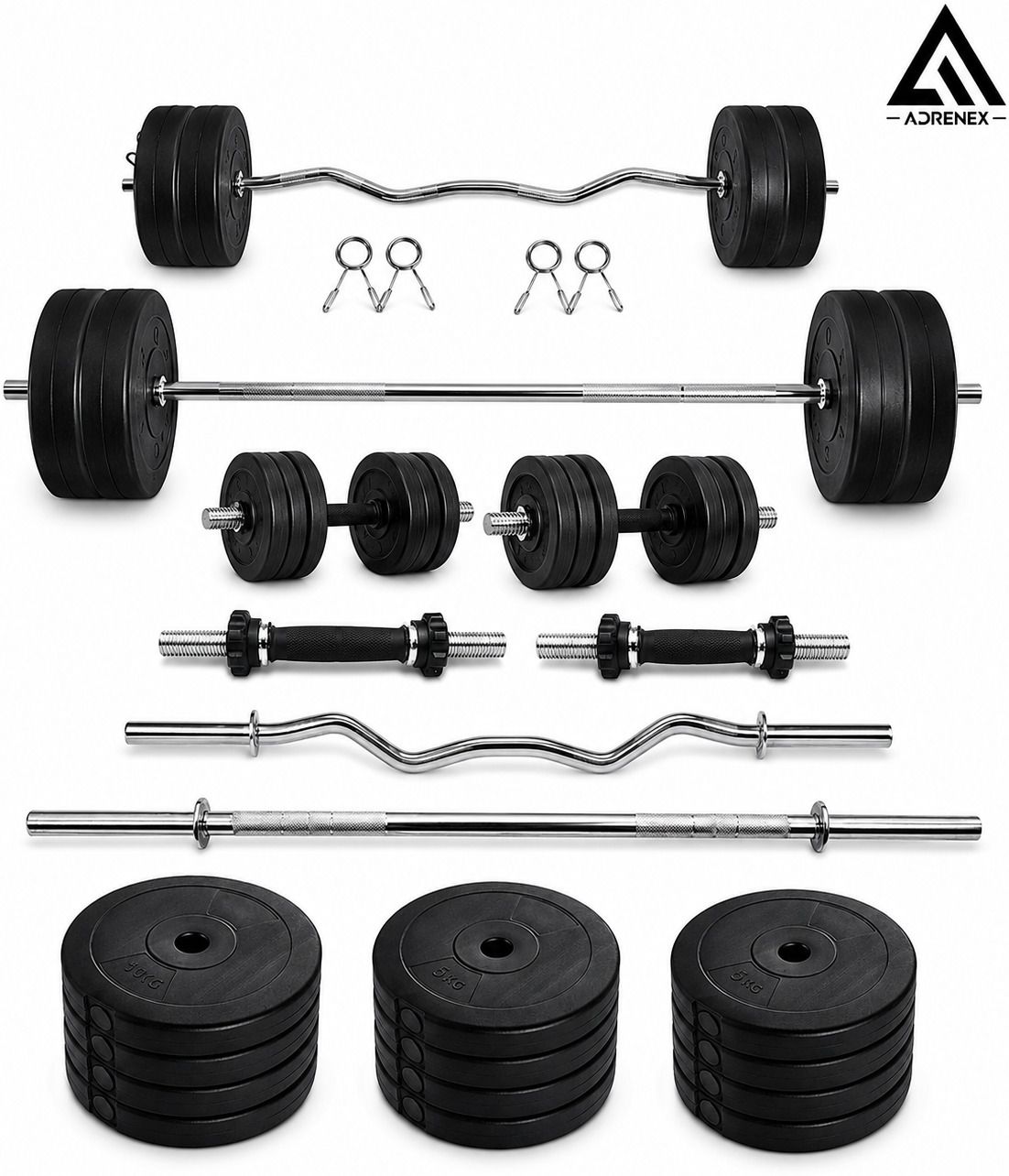 adrenex 80 kg PVC Plates with 3Ft Curl Rod and 5Ft Straight Rod Home Gym Combo-picture-39