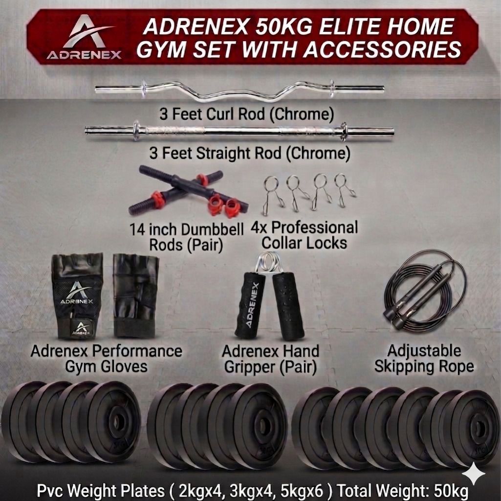 adrenex 50 kg PVC50kg/5kg*6,3kg*4,2kg*4/3ft.3ft/SRHGGG Home Gym Combo-picture-0