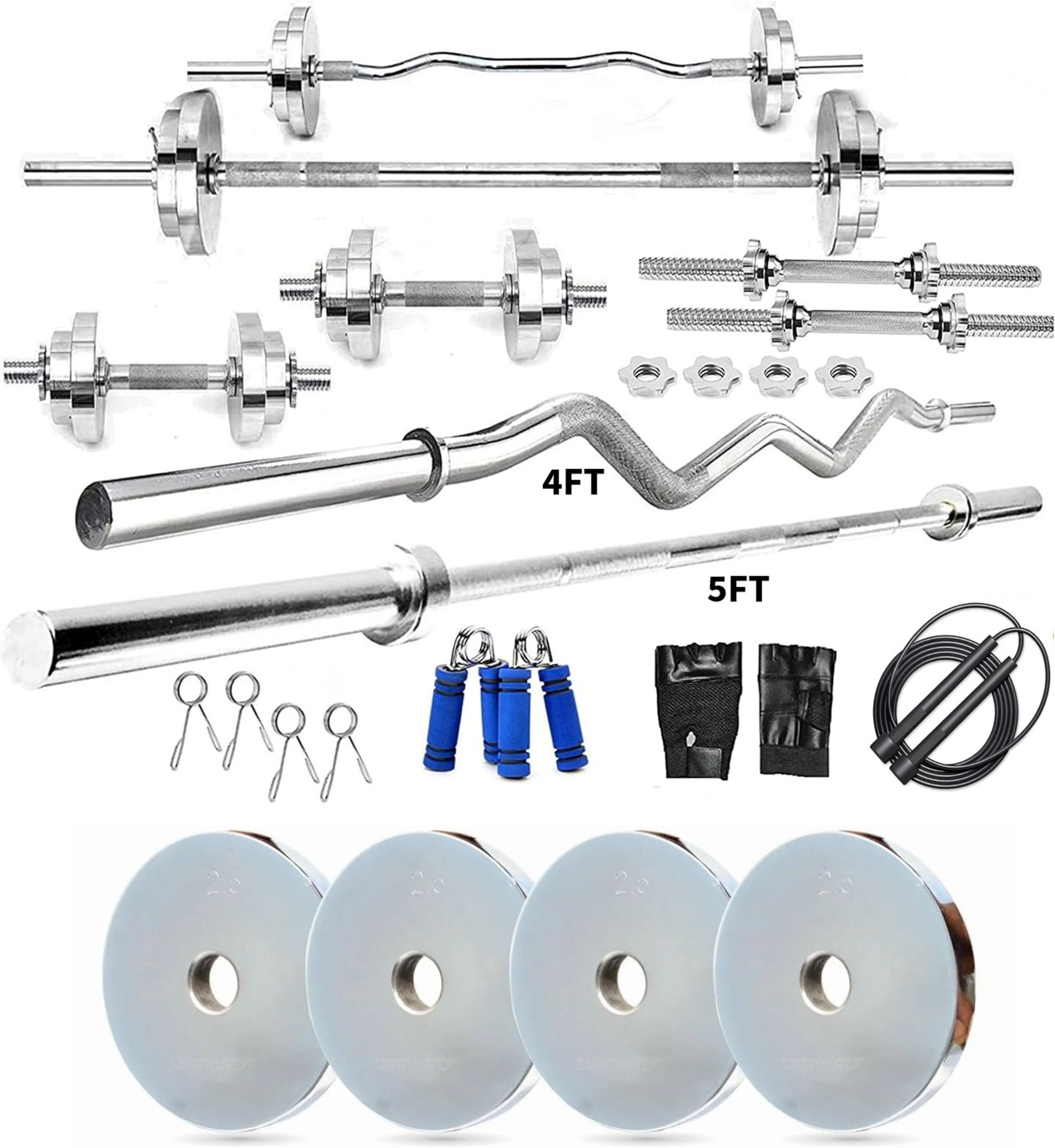 ymd 20 kg Steel Plates (5KGX4Pc) 4FT Curl & 5FT Straight 25mm Rods Full Combo Home Gym Combo-picture-40