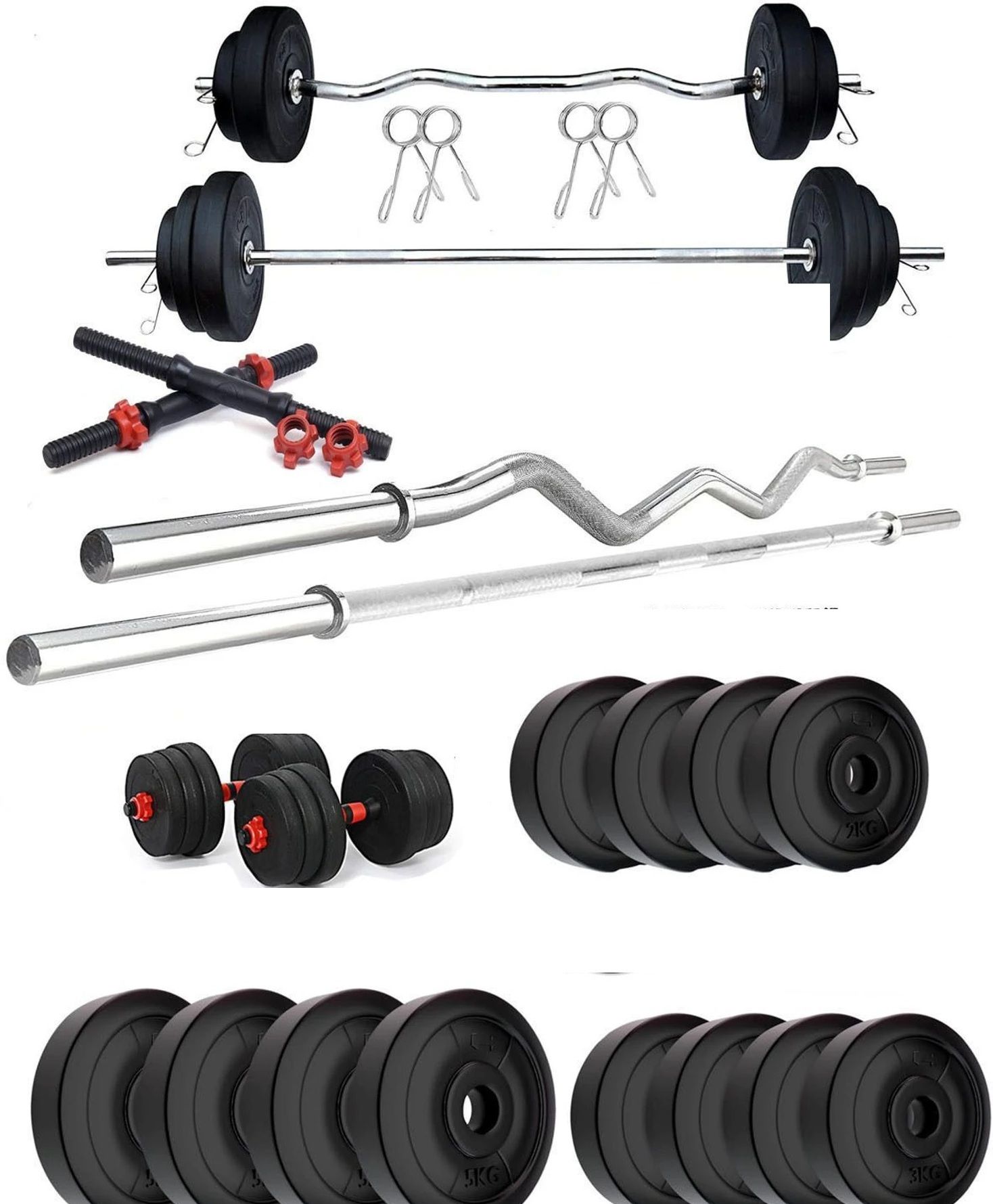 adrenex 40 kg PVC weight with 3ft Curl, 5ft Straight Home Gym Combo-picture-37