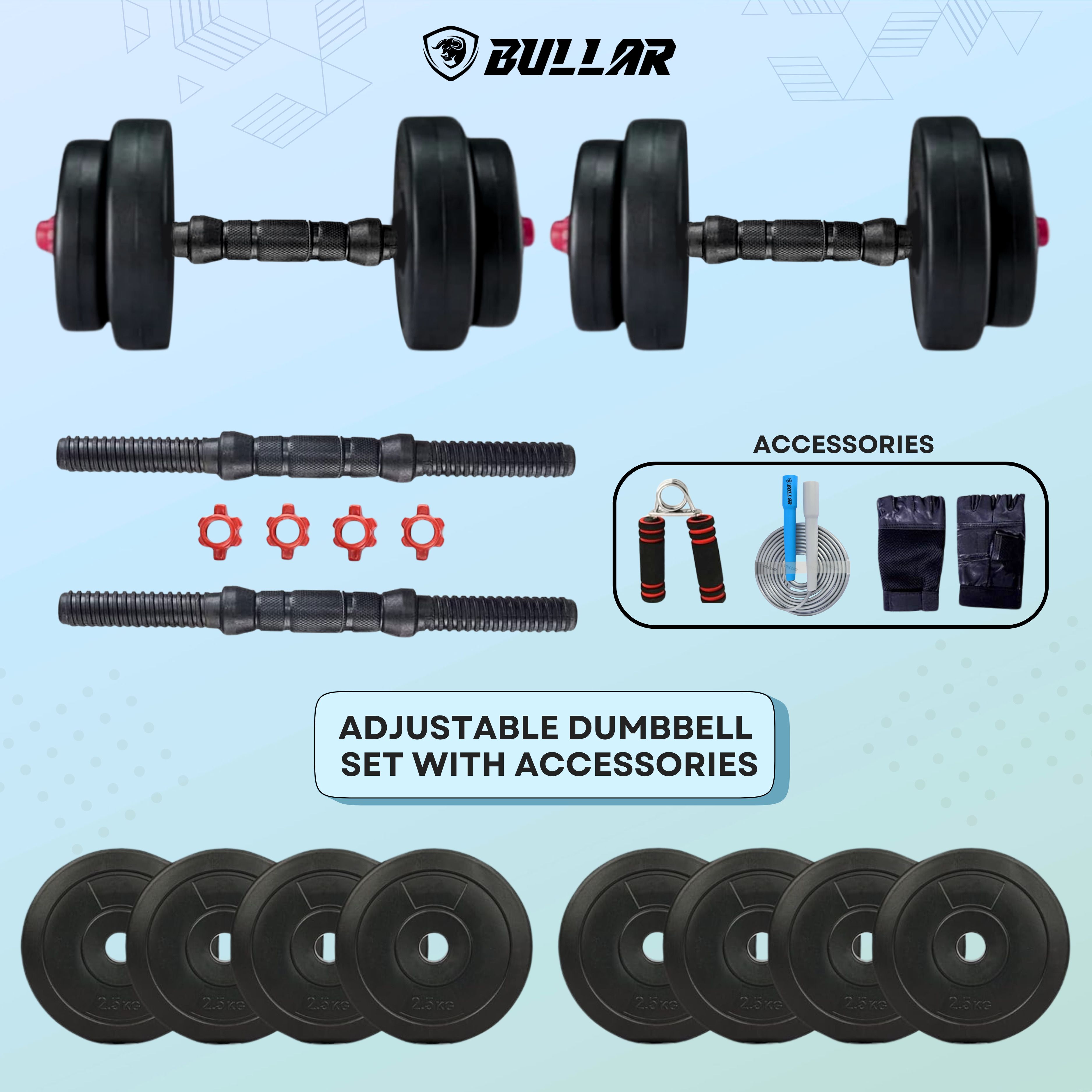 10 kg Adjustable Dumbbell Set with Accessories Home Gym Combo-image-32